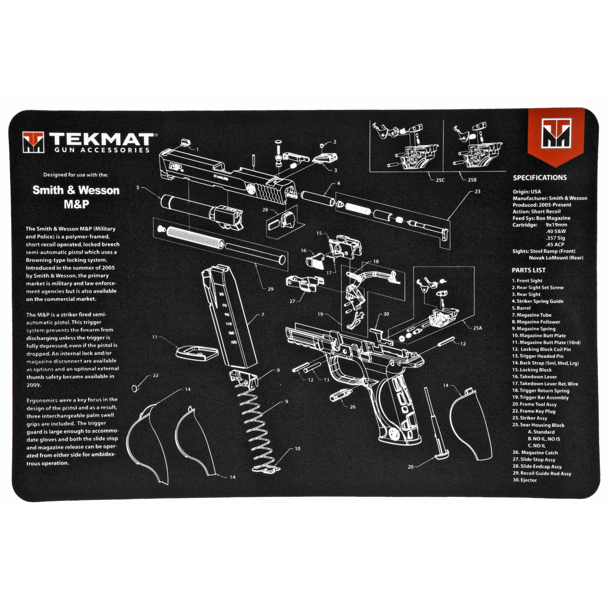TekMat Pistol Mat for Smith & Wesson M&P - 11x17 Inch Gun Cleaning and Maintenance Mat