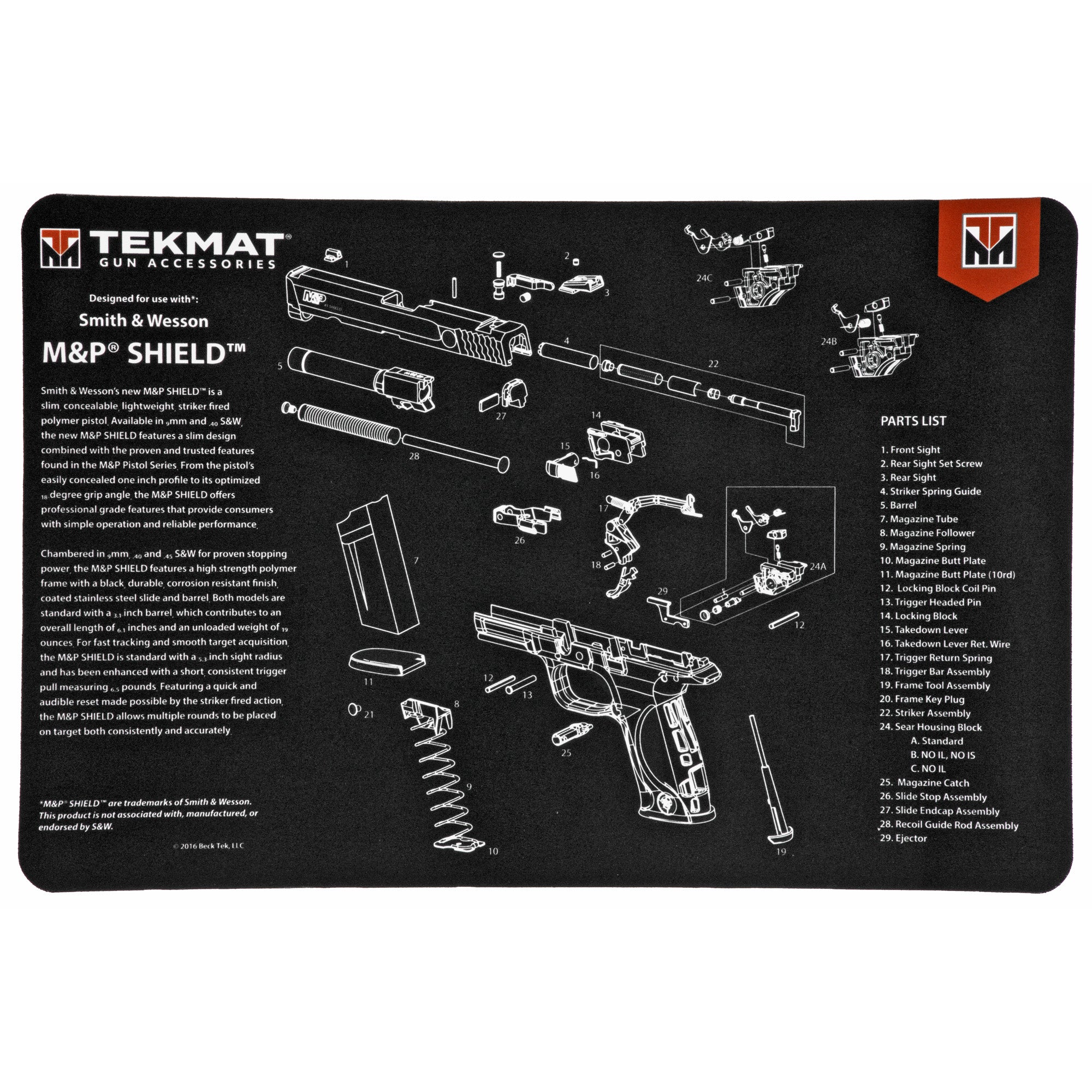 TekMat Pistol Mat for Smith & Wesson M&P Shield - 11x17 Inch Gun Cleaning and Maintenance Surface