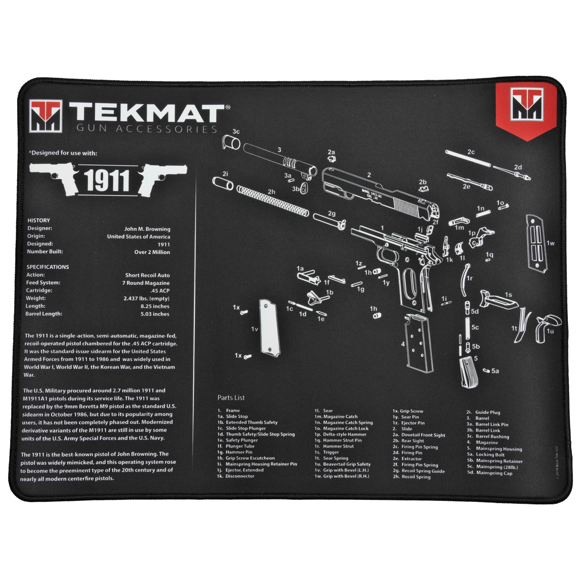 TekMat Ultra Premium Disassembly and Cleaning Mat for 1911 Pistols – 15x20 Inches