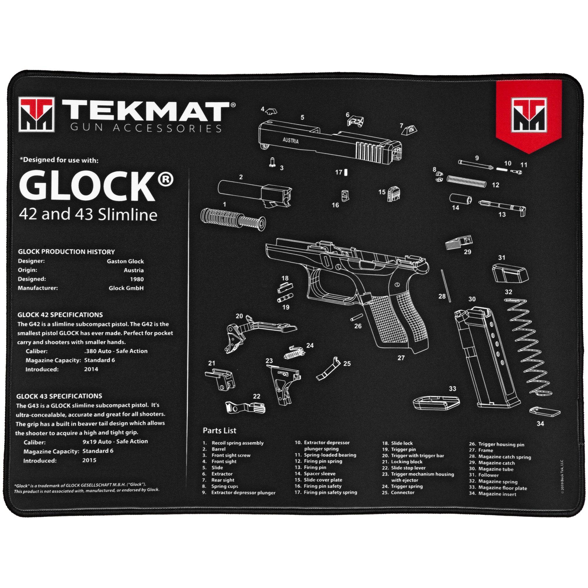 TekMat Ultra Mat for Glock 42 and 43 – Gun Cleaning and Maintenance Surface