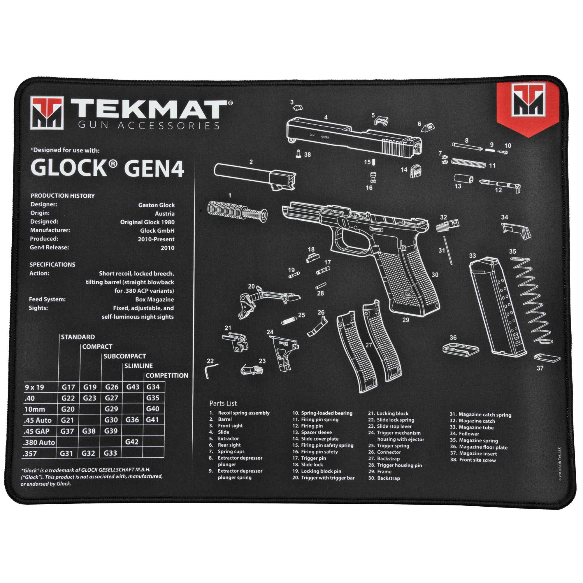 TekMat Ultra Precision Gun Cleaning Mat for Glock Gen 4 by TekMat – 15 x 20 Inches
