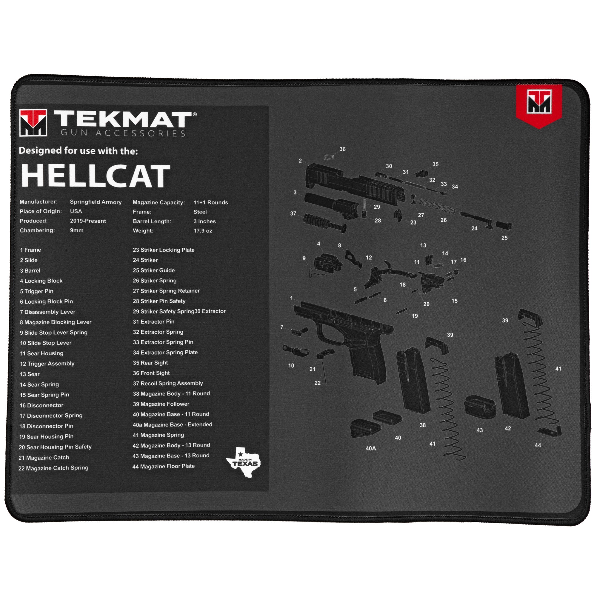 TekMat Ultra Mat for Hellcat – Gun Cleaning and Maintenance Mat with Exploded View Diagram