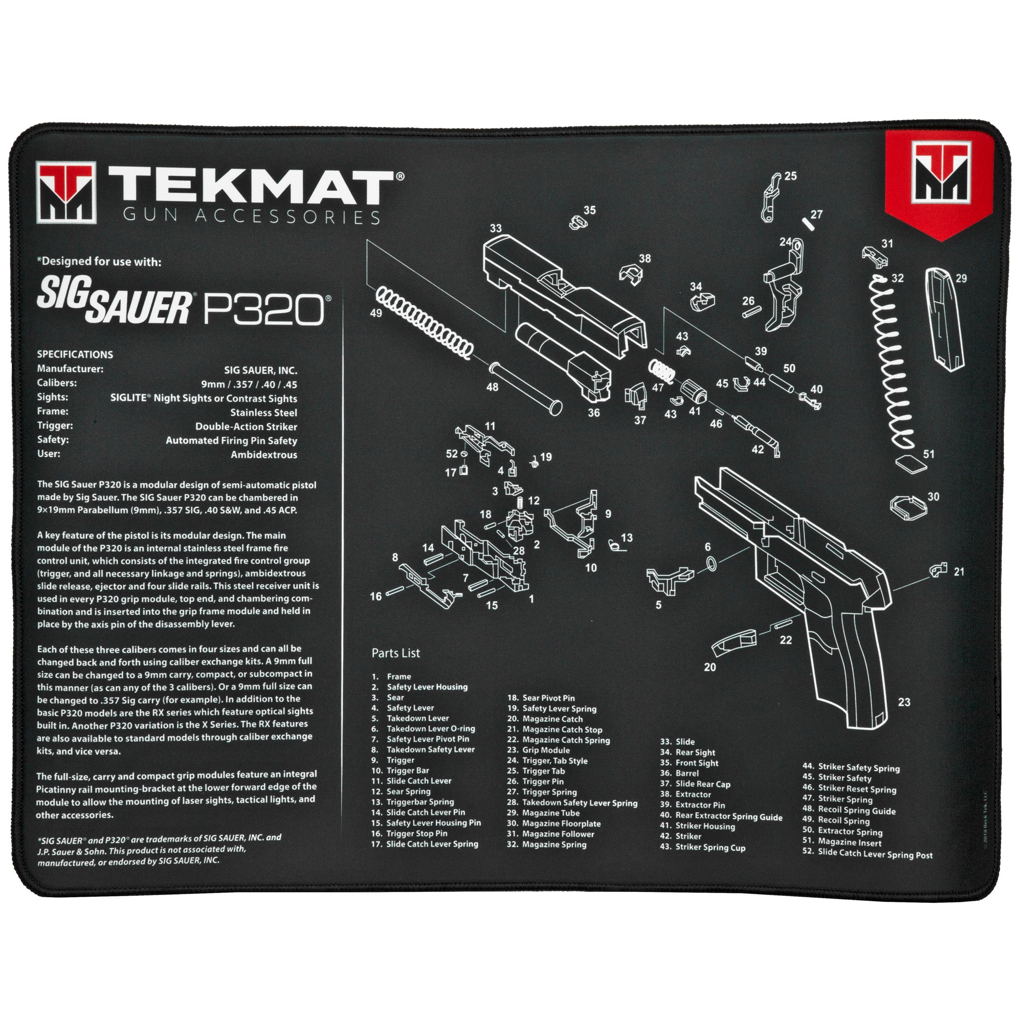 TekMat Ultra Pistol Mat for Sig P320 - Large 15x20 Inch Work Surface with Thick Padding and Premium Stitching