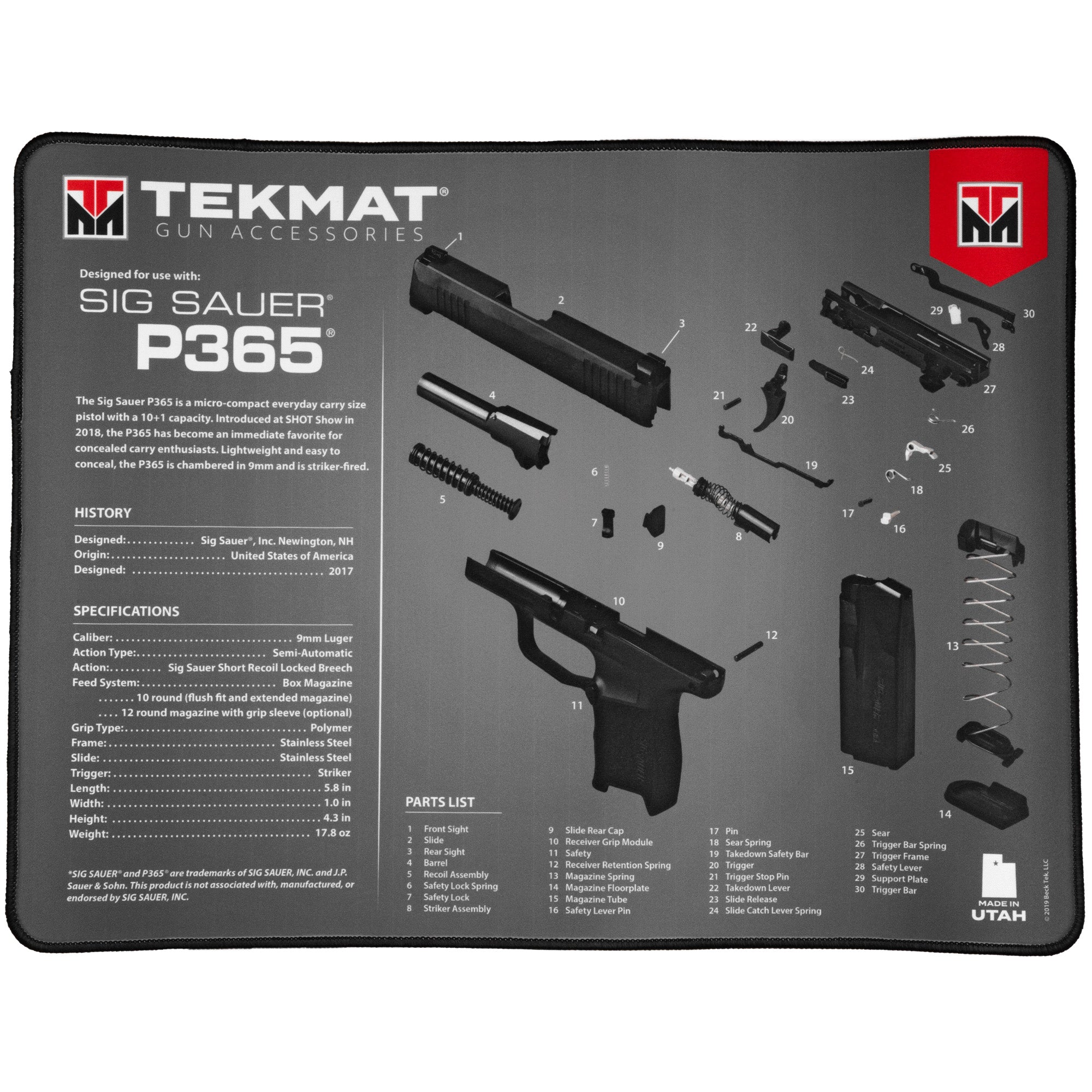 TekMat Ultra Mat for SIG P365 – Gun Cleaning & Maintenance Mat with Exploded Diagram