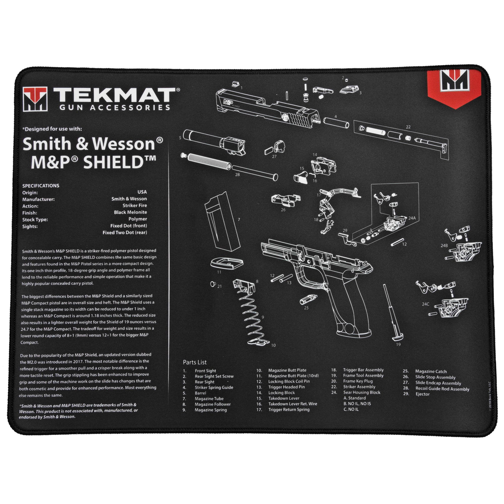 TekMat Ultra PSTL Mat for Smith & Wesson M&P Shield - 15 x 20 Inches