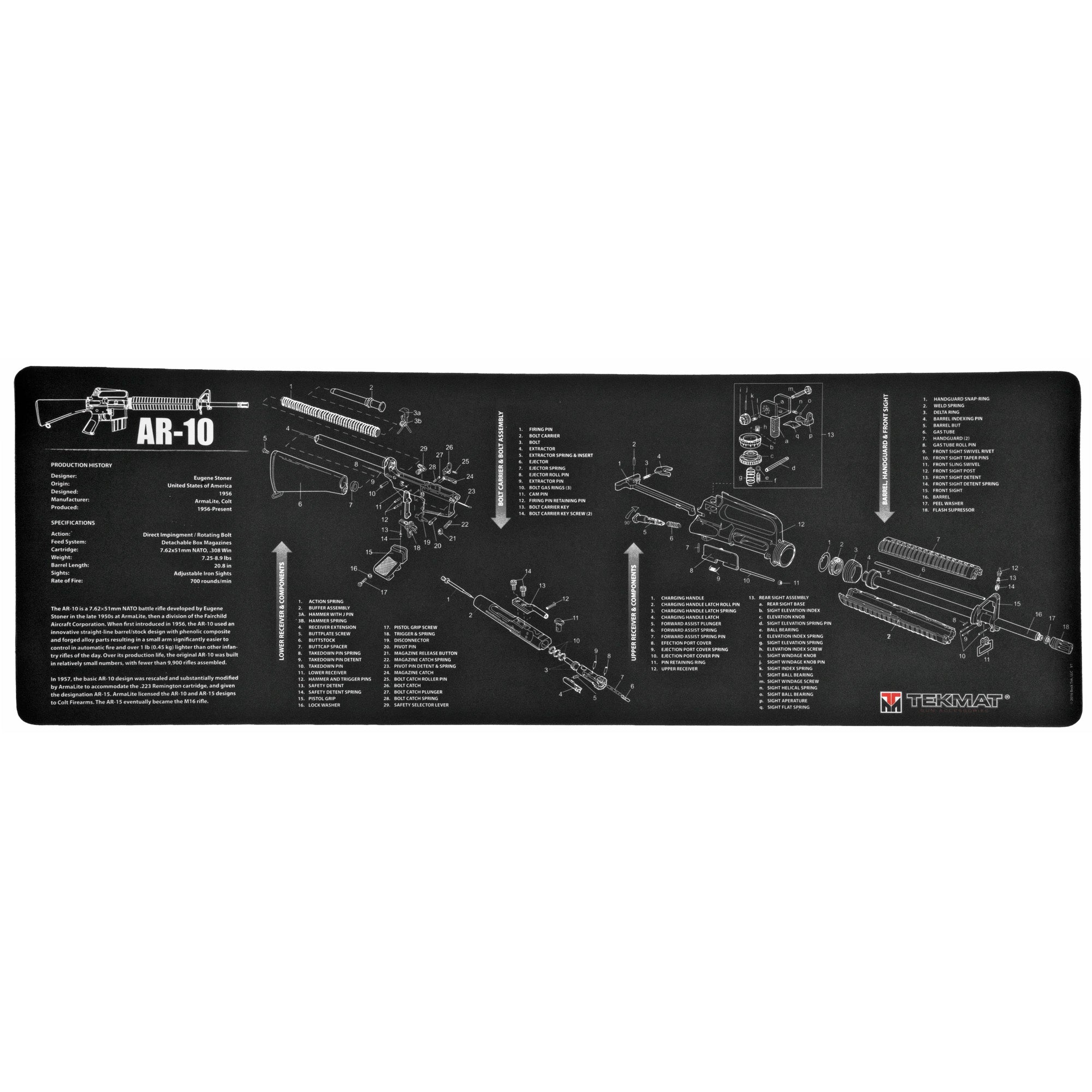 TekMat Rifle Mat for AR-10 - 12 x 36 Inches with Exploded Diagram Protection
