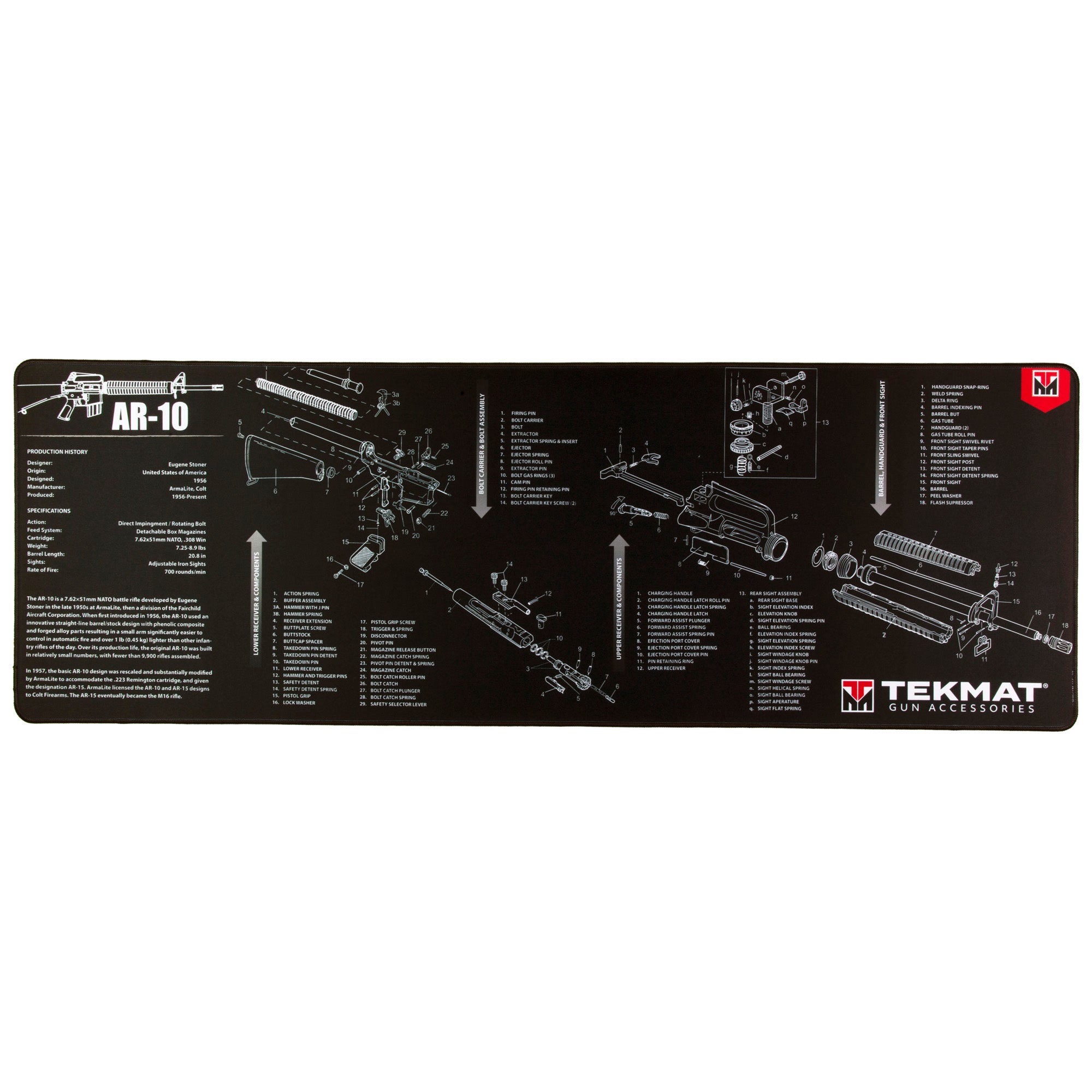 TekMat Ultra Rifle Mat for AR-10 - 15x44 Inches with Exploded Diagram and Protective Surface