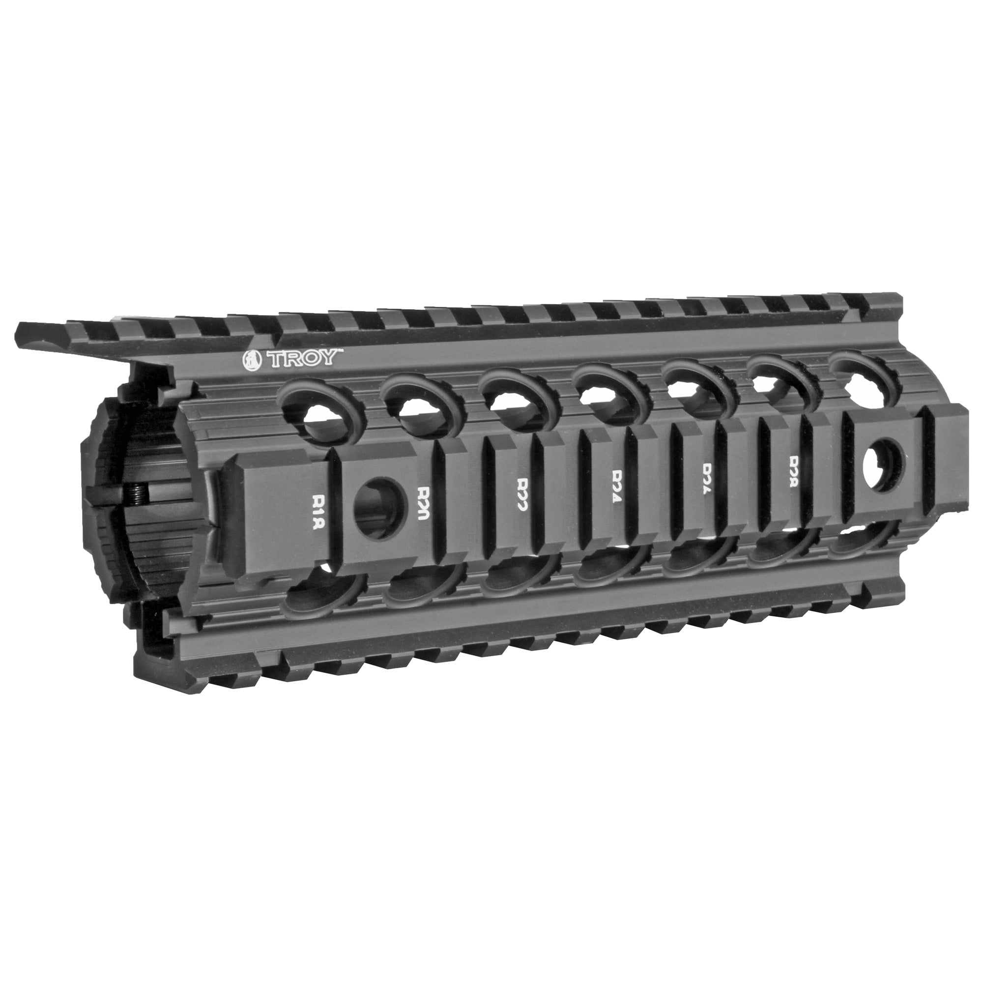 TROY Industries Enhanced Drop-In Quad Rail for M4/AR-15 Carbine – Black, Model SRAI-DID-D7BT-00