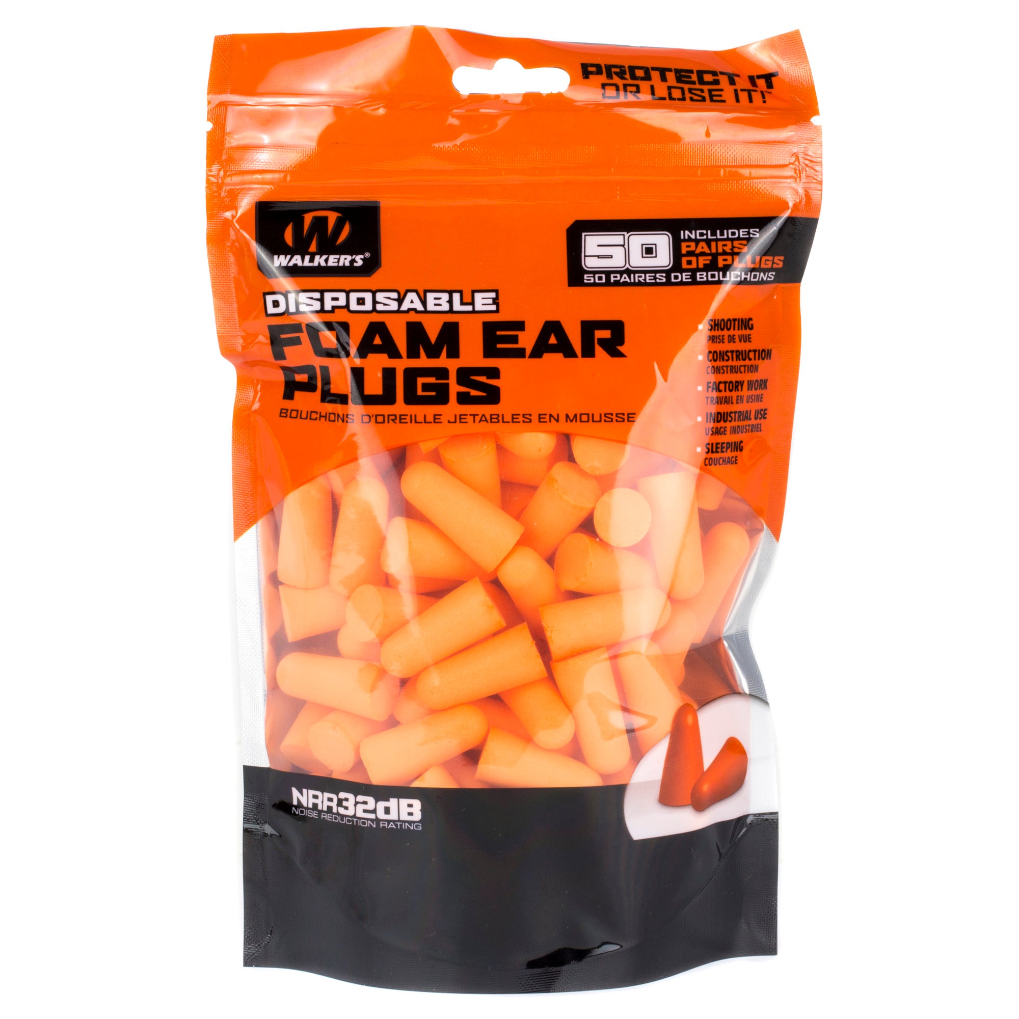 Walker's Foam Ear Plugs 50-Pack - Comfortable Hearing Protection for Shooting and Hunting