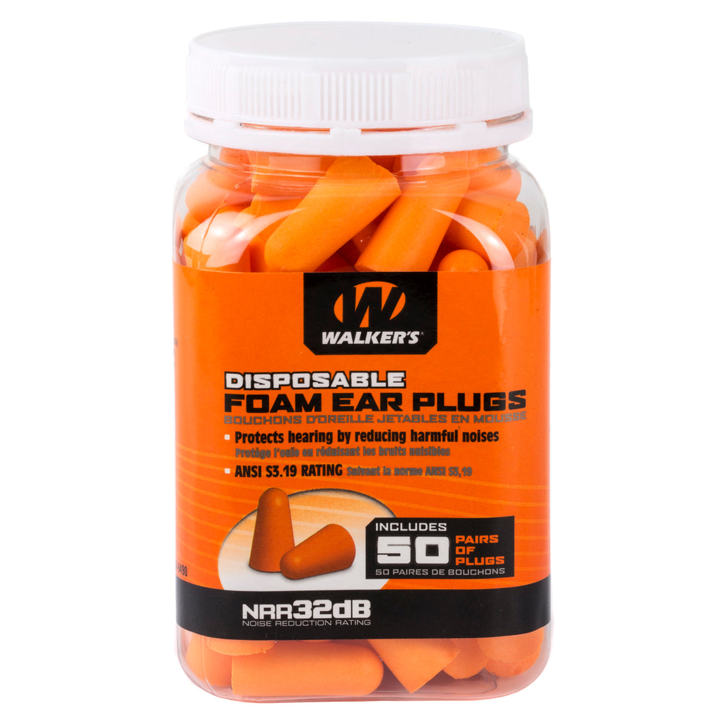 Walker's Foam Ear Plugs 50-Pack - High-Performance Hearing Protection in Bright Orange