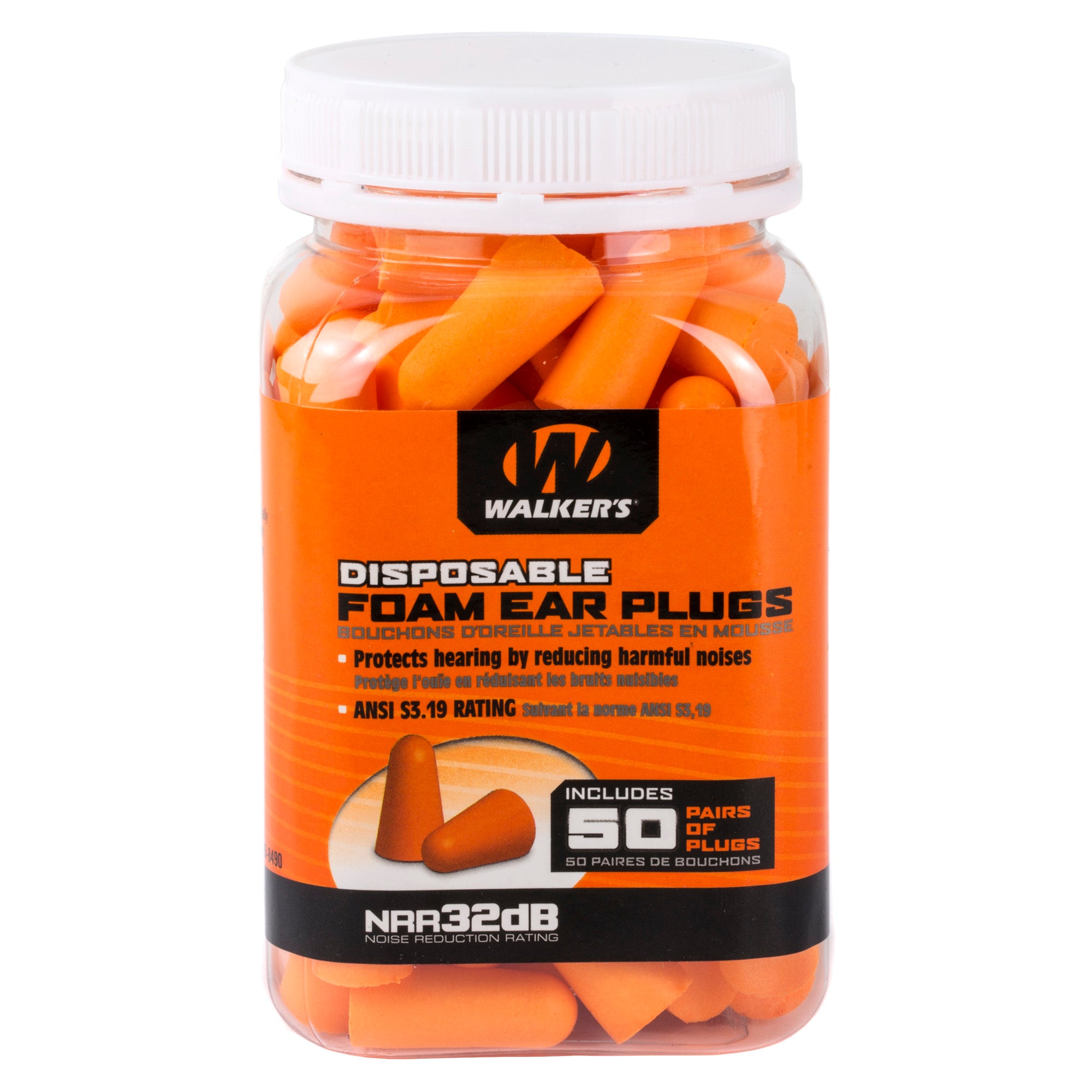 Walker's Foam Ear Plugs 50-Pack - High-Performance Hearing Protection in Bright Orange