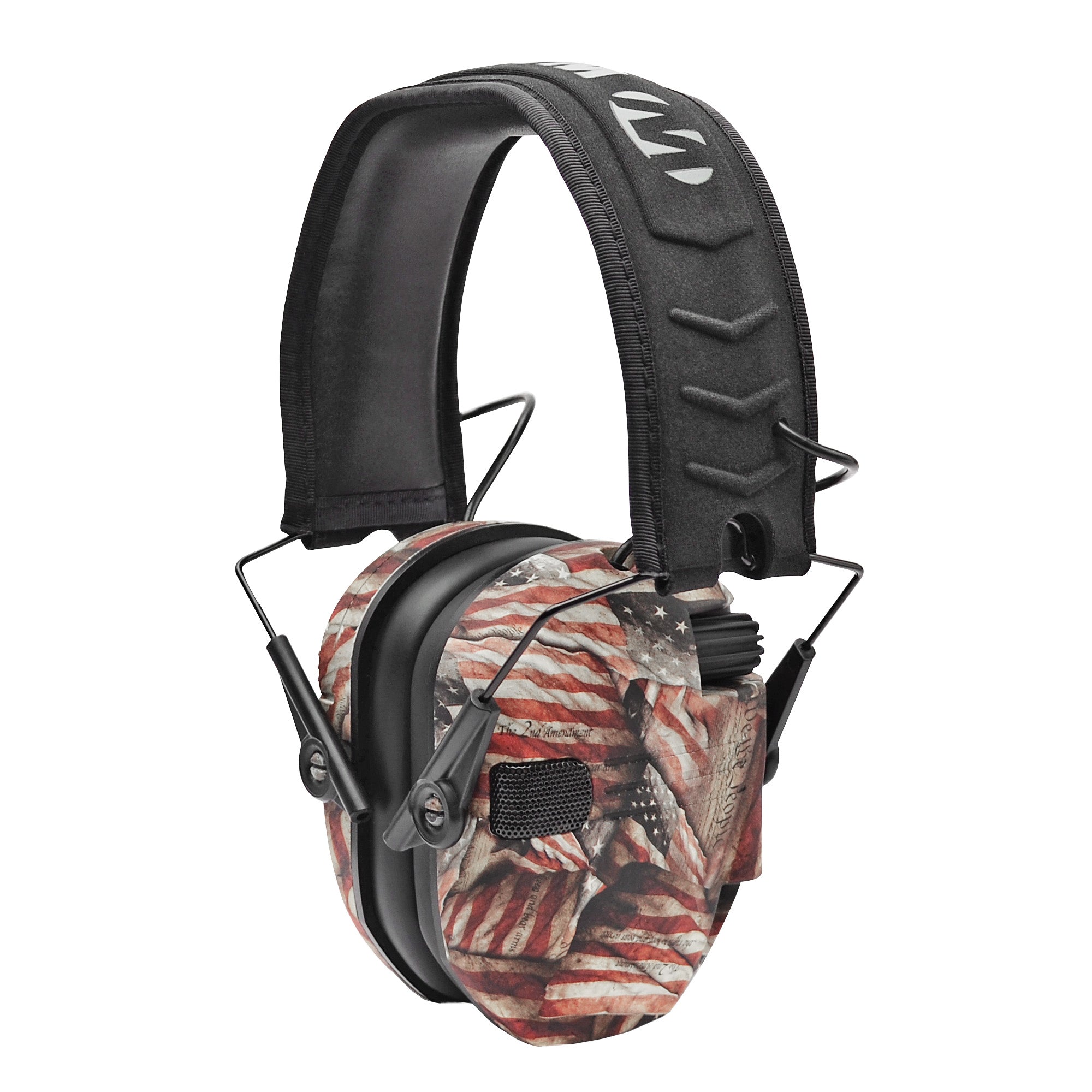 Walker's Razor Electronic Earmuff with Flag Design, Red, White, Blue - Model GWP-RSEM-BARM
