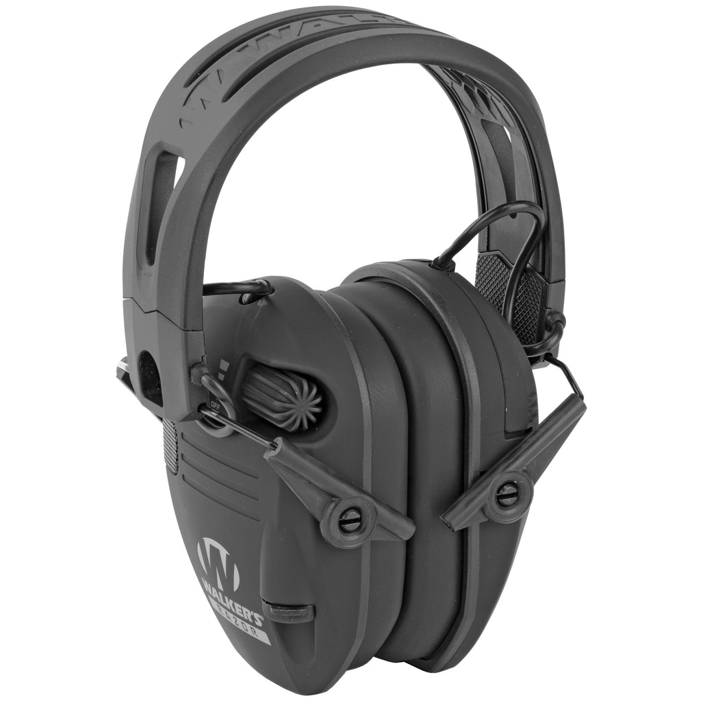 Walker's Razor Tacti Grip Black Electronic Earmuffs with High-Performance Silicone Headband and HD Speakers