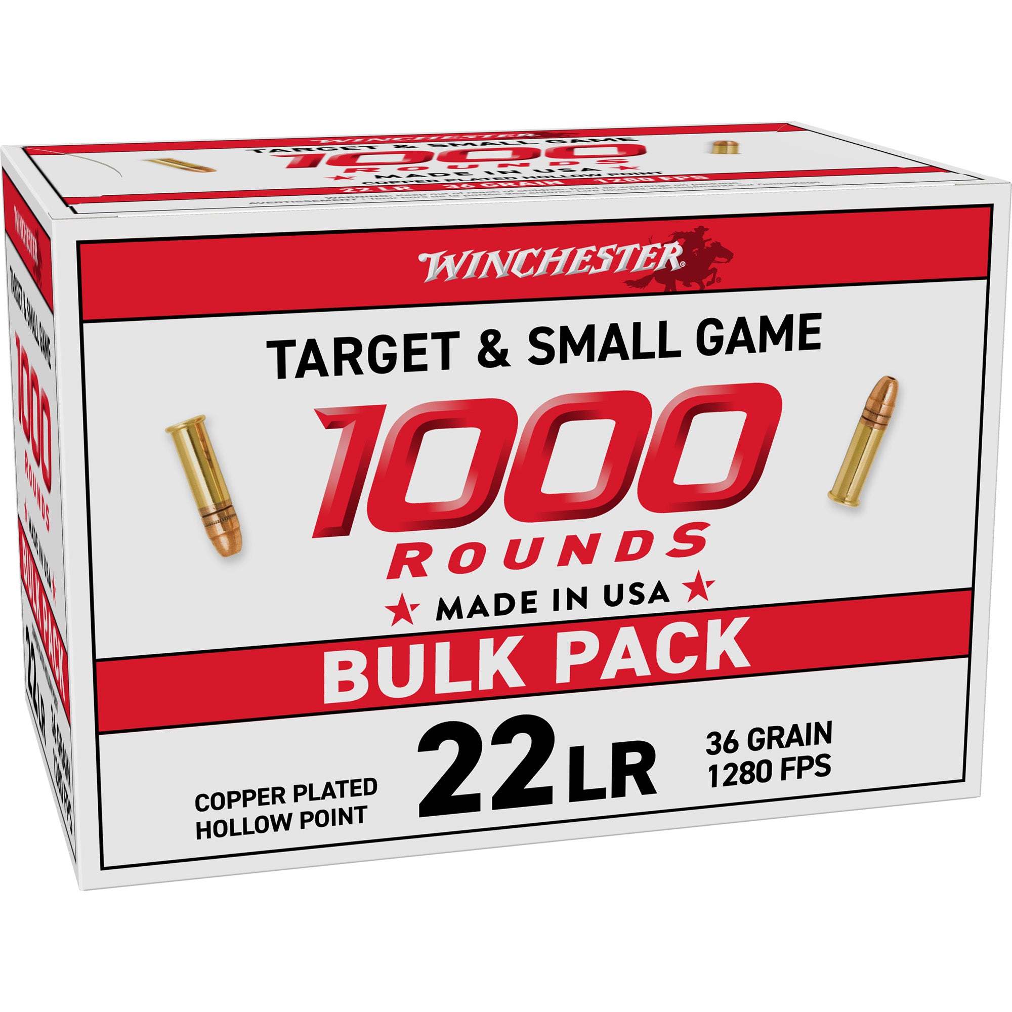 Winchester Ammunition USA White Box .22 LR 36 Grain Hollow Point - 1,000 Rounds