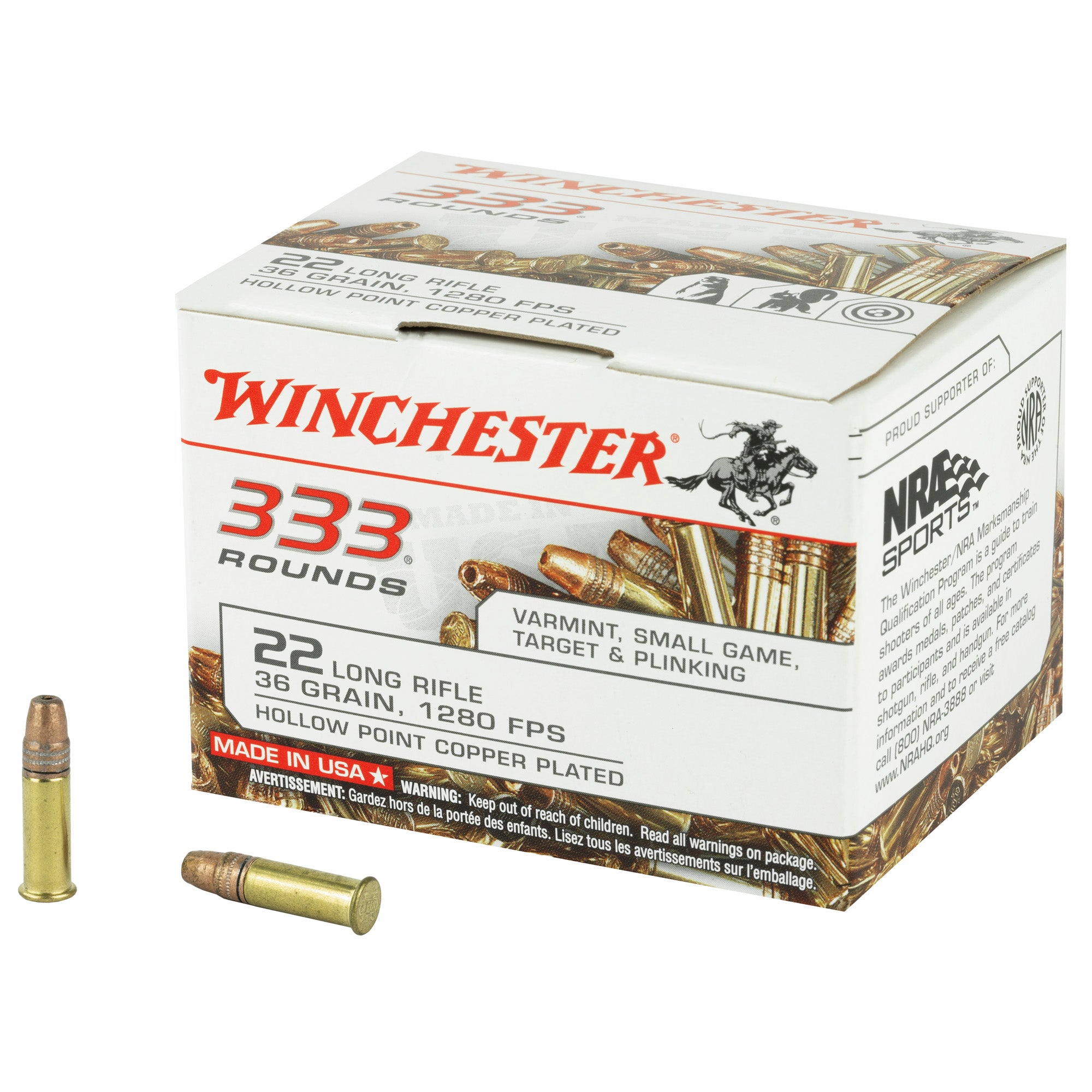 Winchester Ammunition 22LR 36-Grain Hollow Point Rimfire Ammunition, 333/3330 Rounds