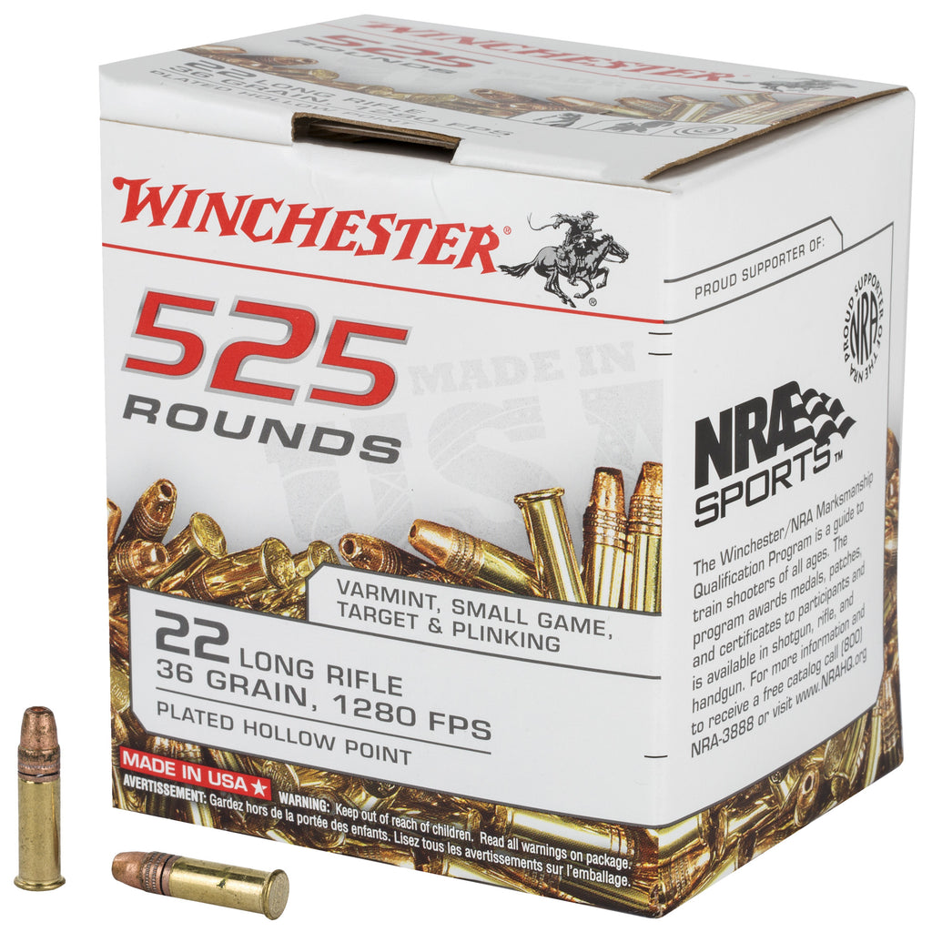 Winchester Ammunition USA .22 LR 36-Grain Hollow Point Ammunition, 525 Rounds per Box