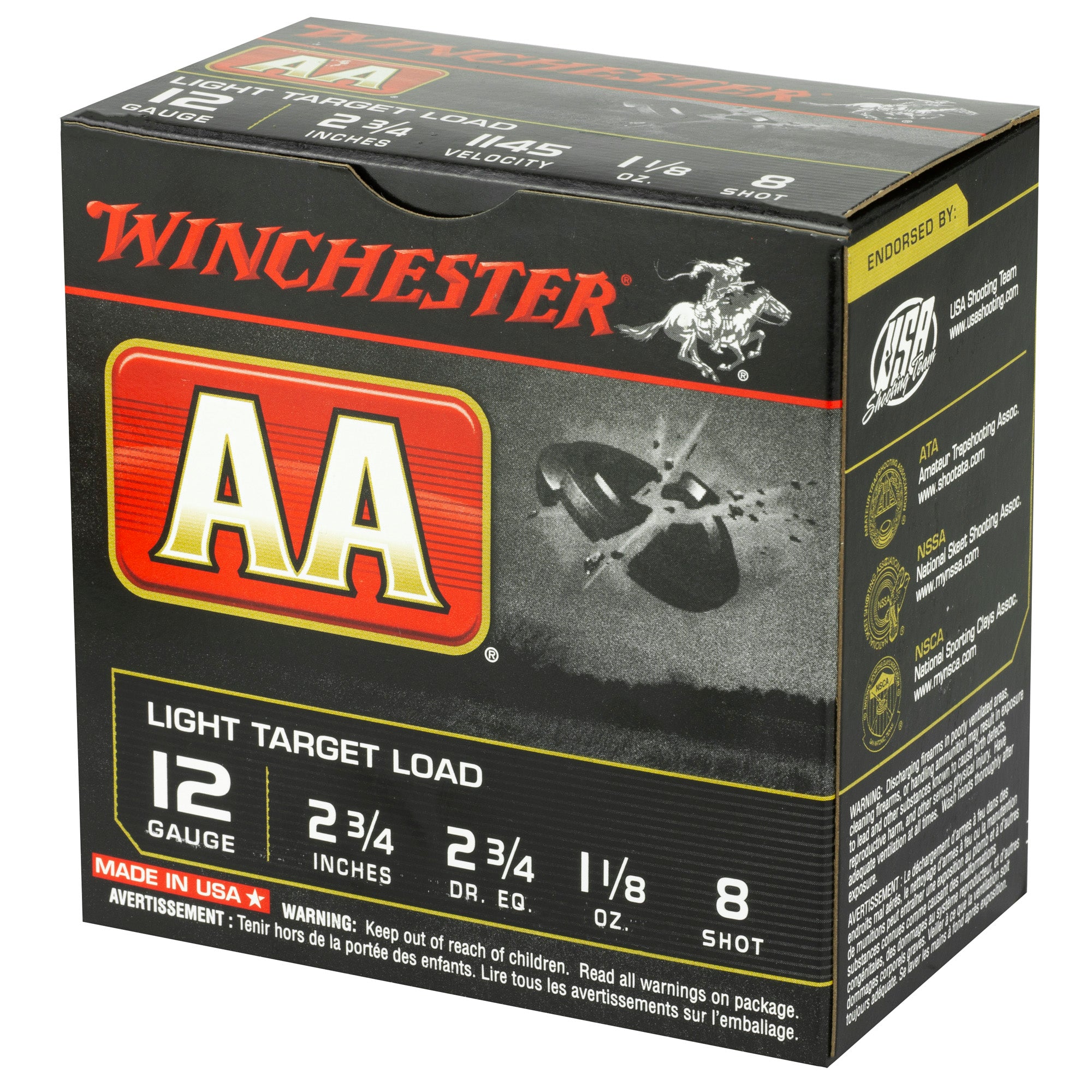 Winchester Ammunition AA Target 12 Gauge Shotshells - 1 1/8 oz, #8 Shot, 25 Rounds per Box
