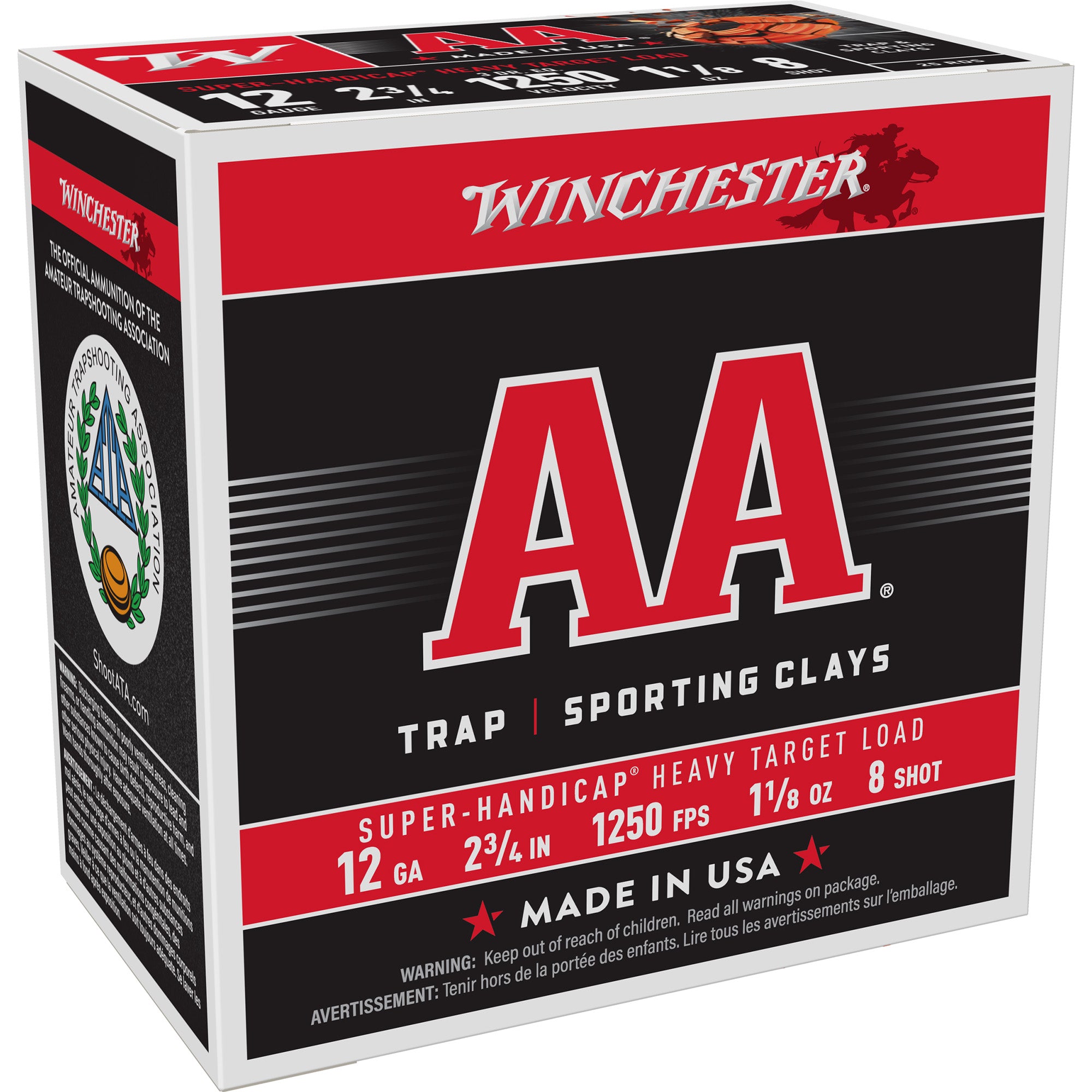 Winchester Ammunition AA Super Handicap 12 Gauge Shotshells, 1 1/8 oz, 3 Dram, #8 Shot, 25 Rounds per Box