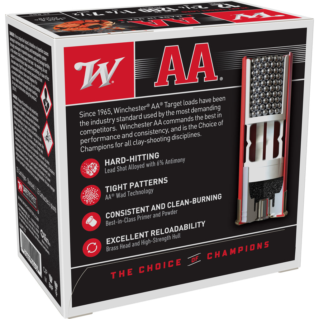 Winchester Ammunition AA Heavy Target 12 Gauge Shotshells – 1 1/8 oz, #7.5, 25 Rounds per Box
