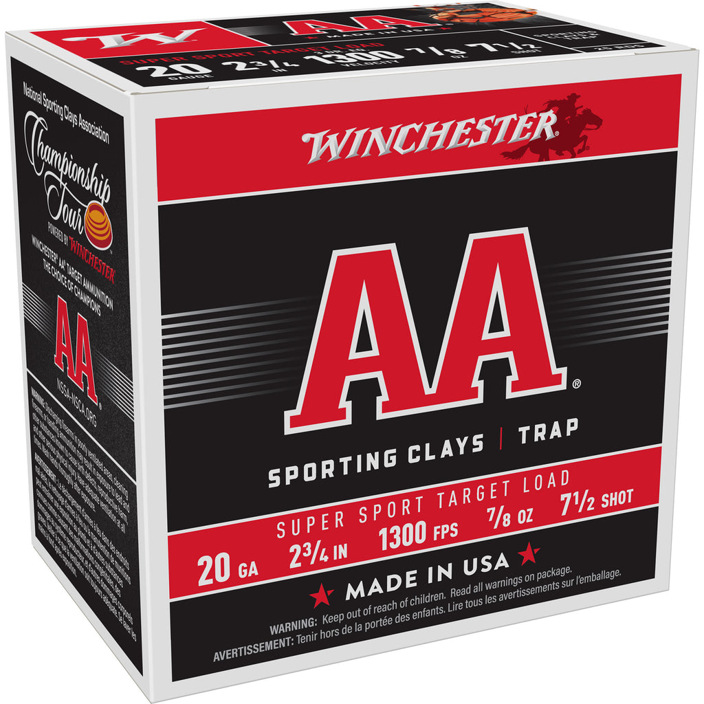 Winchester Ammunition AA Supersport Sporting Clay 20 Gauge Shotshells – 7/8 oz #7.5 – 25 Rounds
