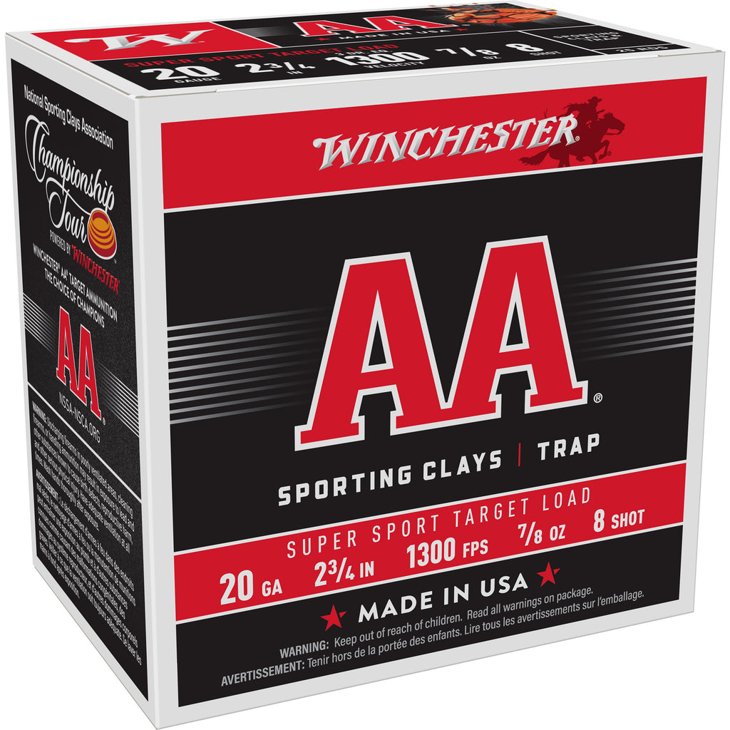 Winchester Ammunition AA Supersport Sporting Clay 20 Gauge Shotshells - 2.75 Inches, #8 Shot, 0.875 oz, Case of 250