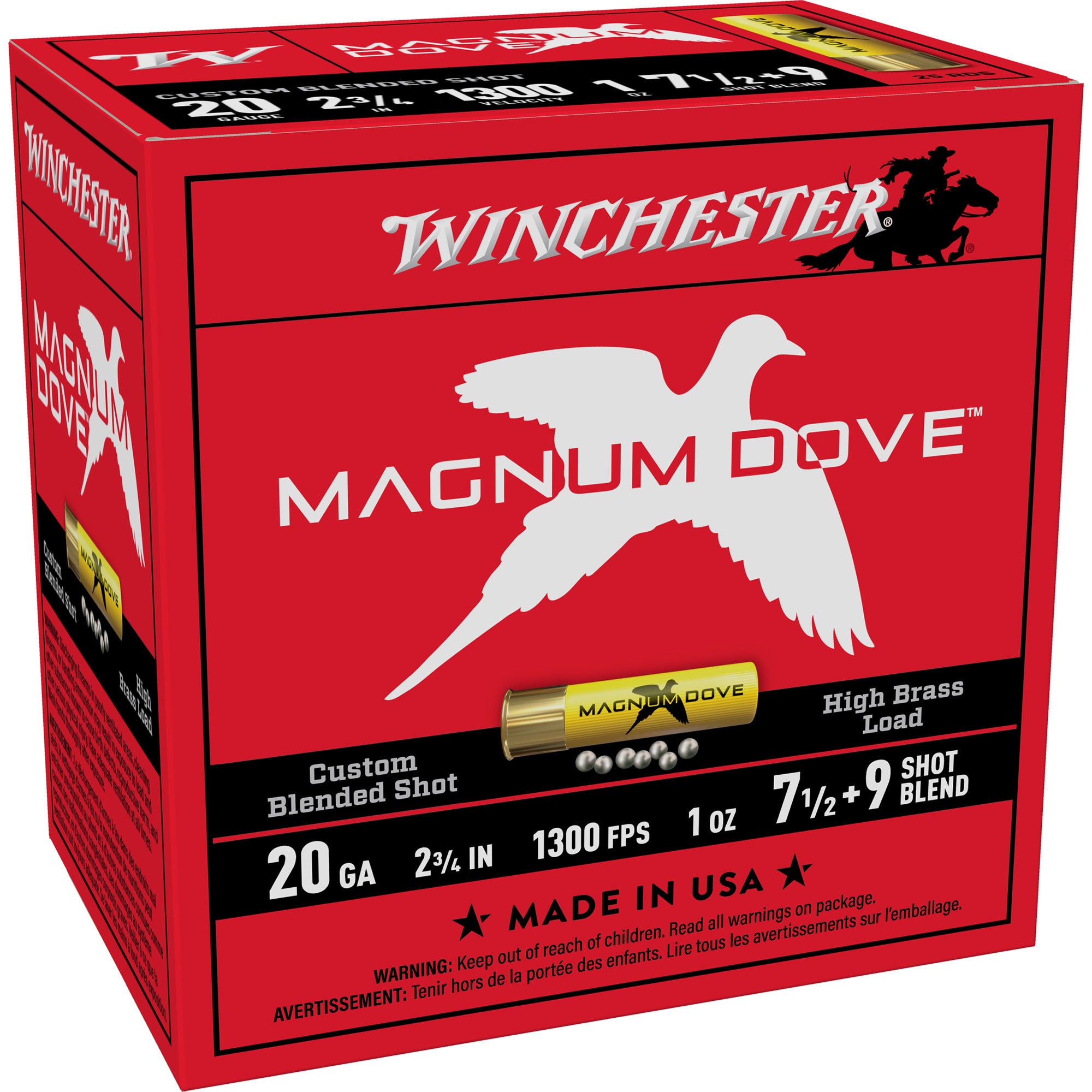 Winchester Ammunition Magnum Dove 20 Gauge 2.75-Inch Shot Shells, 1 oz, #7.5 and #9, 25 Rounds per Box