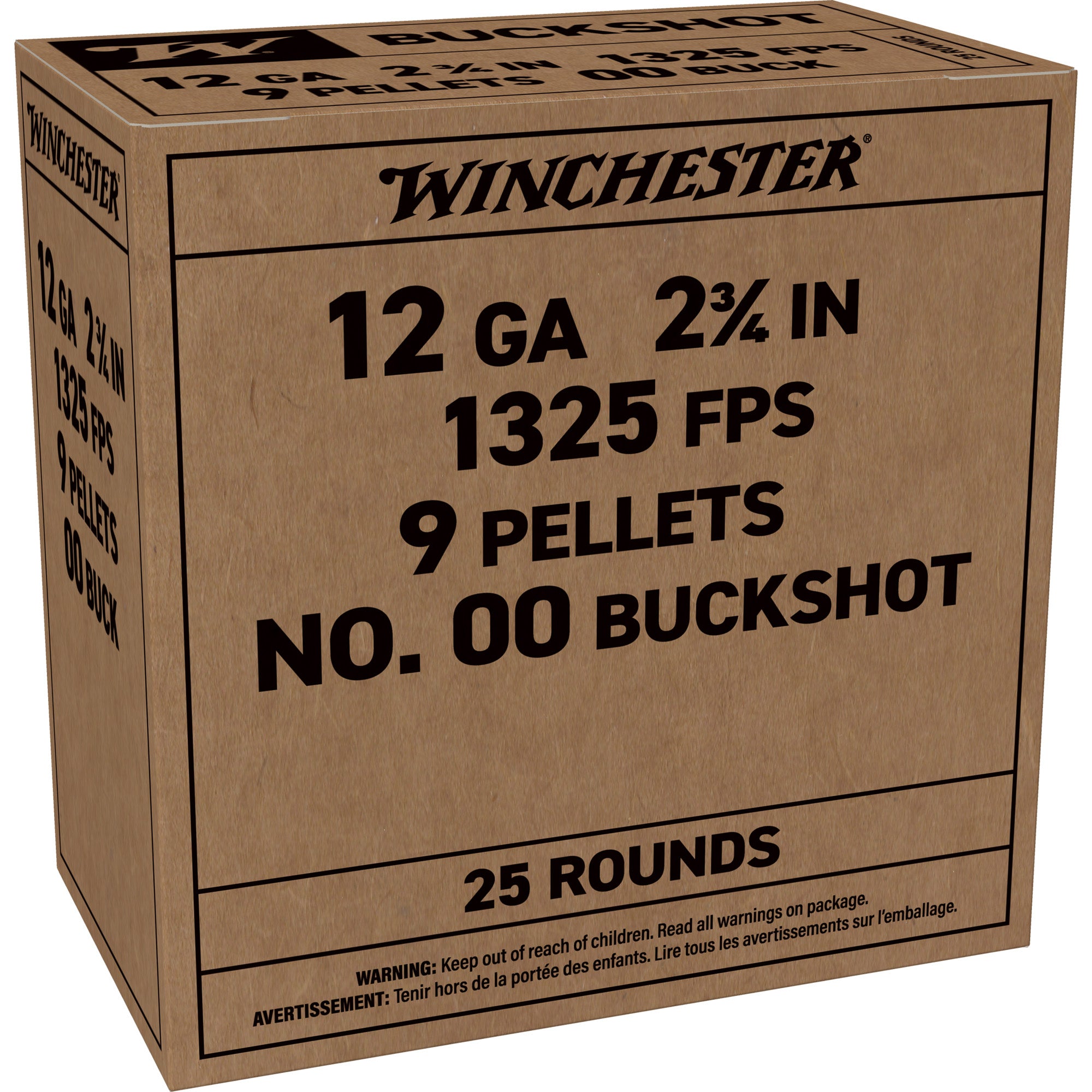 Winchester Ammunition Service Grade 12 Gauge 2.75-inch 00 Buckshot, 25 Rounds per Box