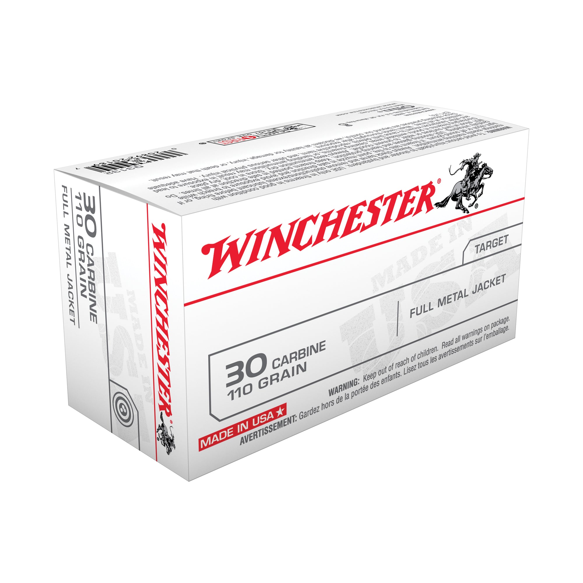 Winchester Ammunition USA 30 Carbine 110-Grain FMJ Ammo - Reliable Performance for Hunting and Shooting