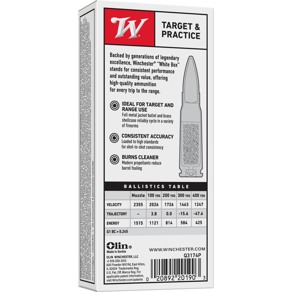 Winchester Ammunition USA 7.62x39mm Full Metal Jacket 123 Grain - 20 Rounds per Box