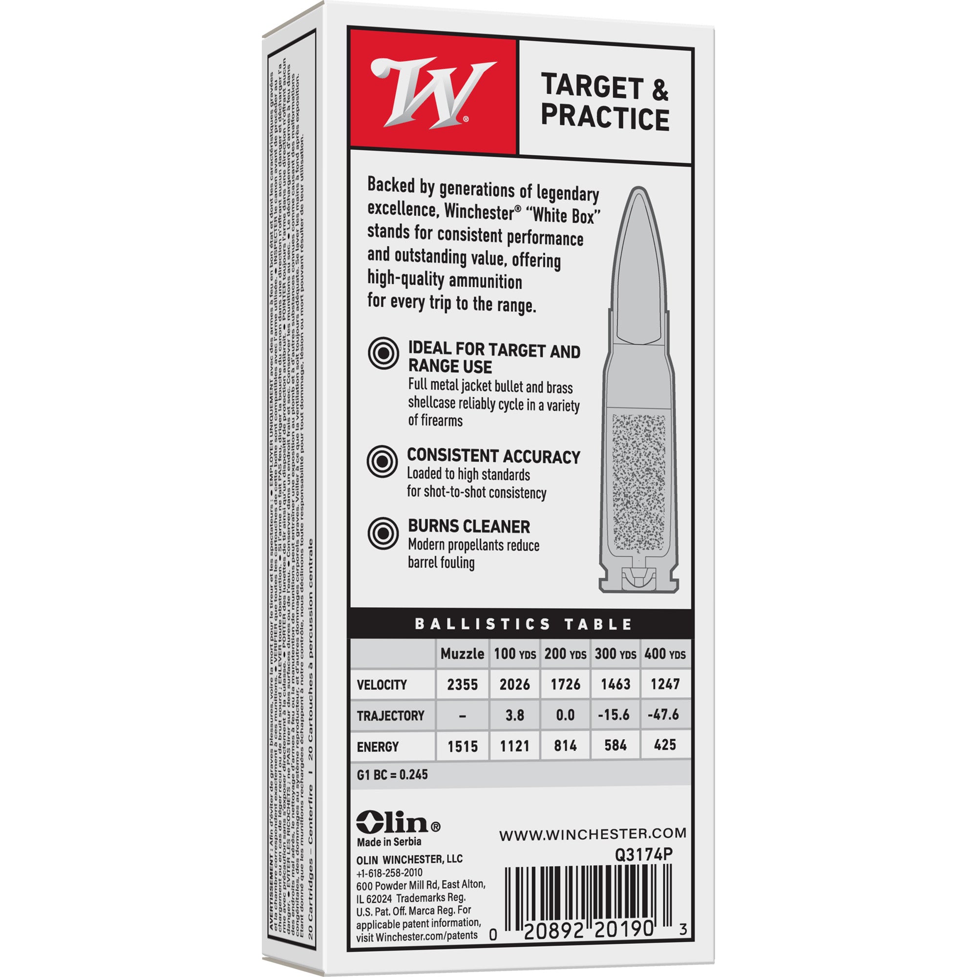 Winchester Ammunition USA 7.62x39mm Full Metal Jacket 123 Grain - 20 Rounds per Box