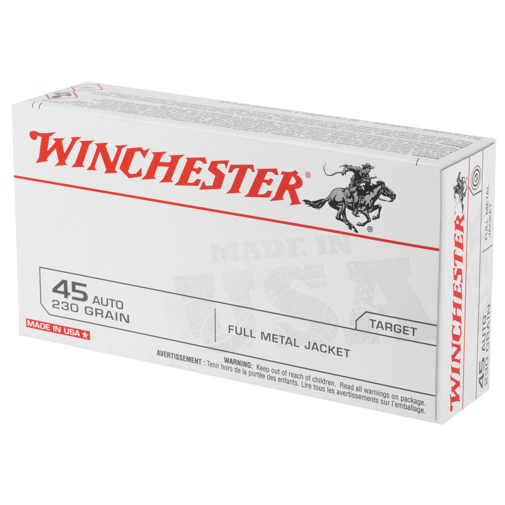 Winchester Ammunition USA Full Metal Jacket 45 ACP 230-Grain - 50 Rounds per Box