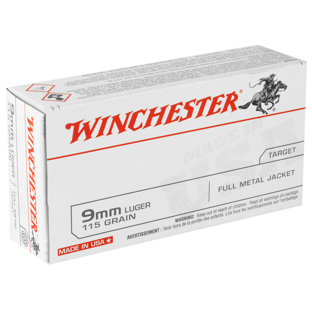 Winchester Ammunition USA 9mm 115 Grain FMJ – Reliable Full Metal Jacket Ammo, 50 Rds per Box