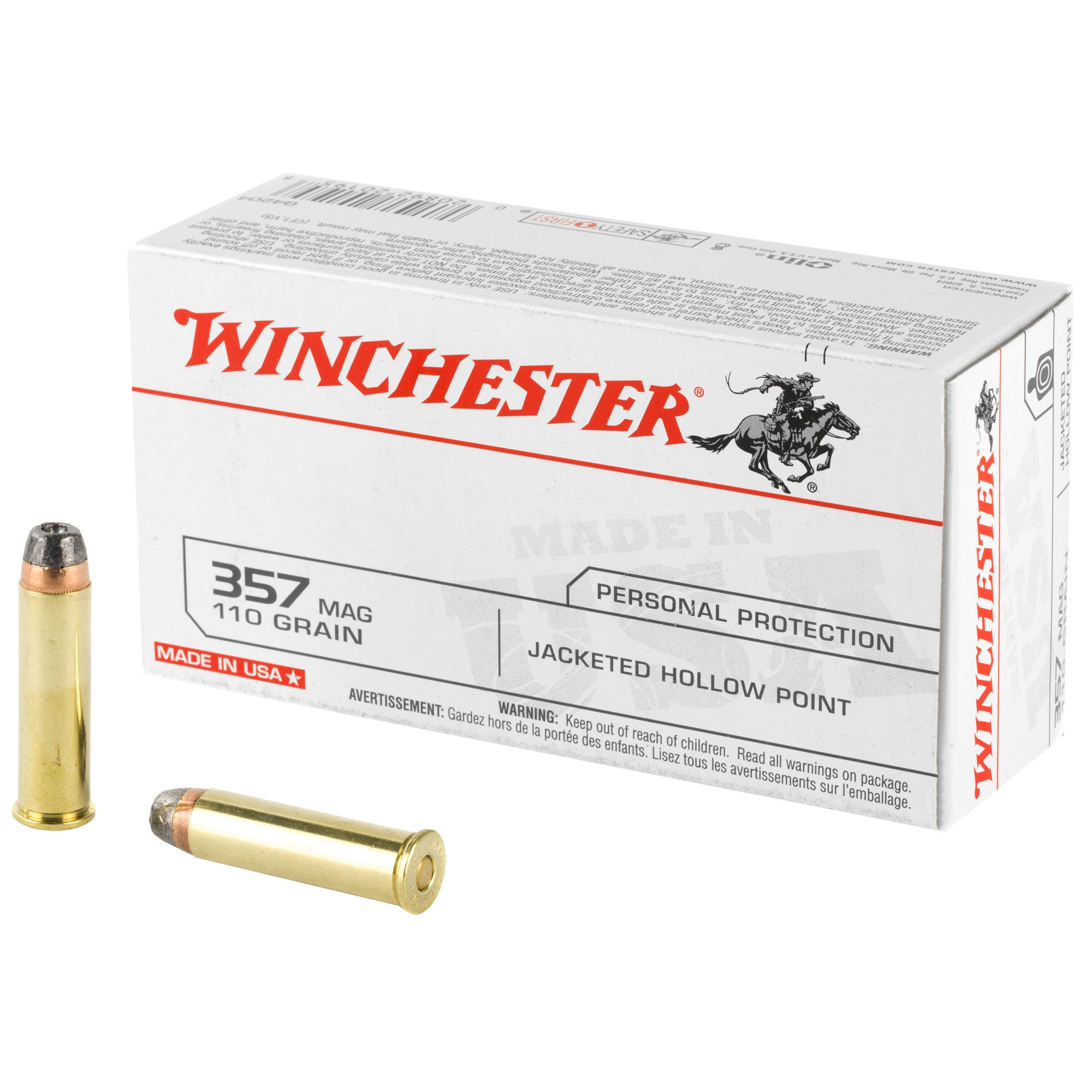 Winchester Ammunition USA 357 Magnum 110 Grain Hollow Point Ammo - 50 Rounds per Box, 500 per Case