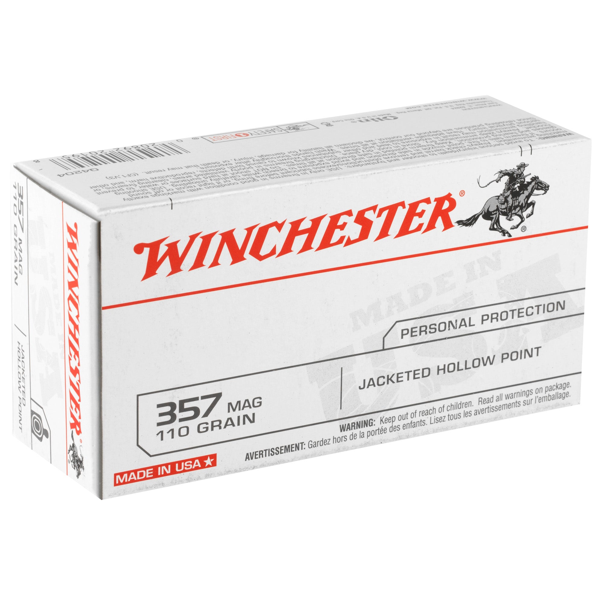 Winchester Ammunition USA 357 Magnum 110 Grain Hollow Point Ammo - 50 Rounds per Box, 500 per Case
