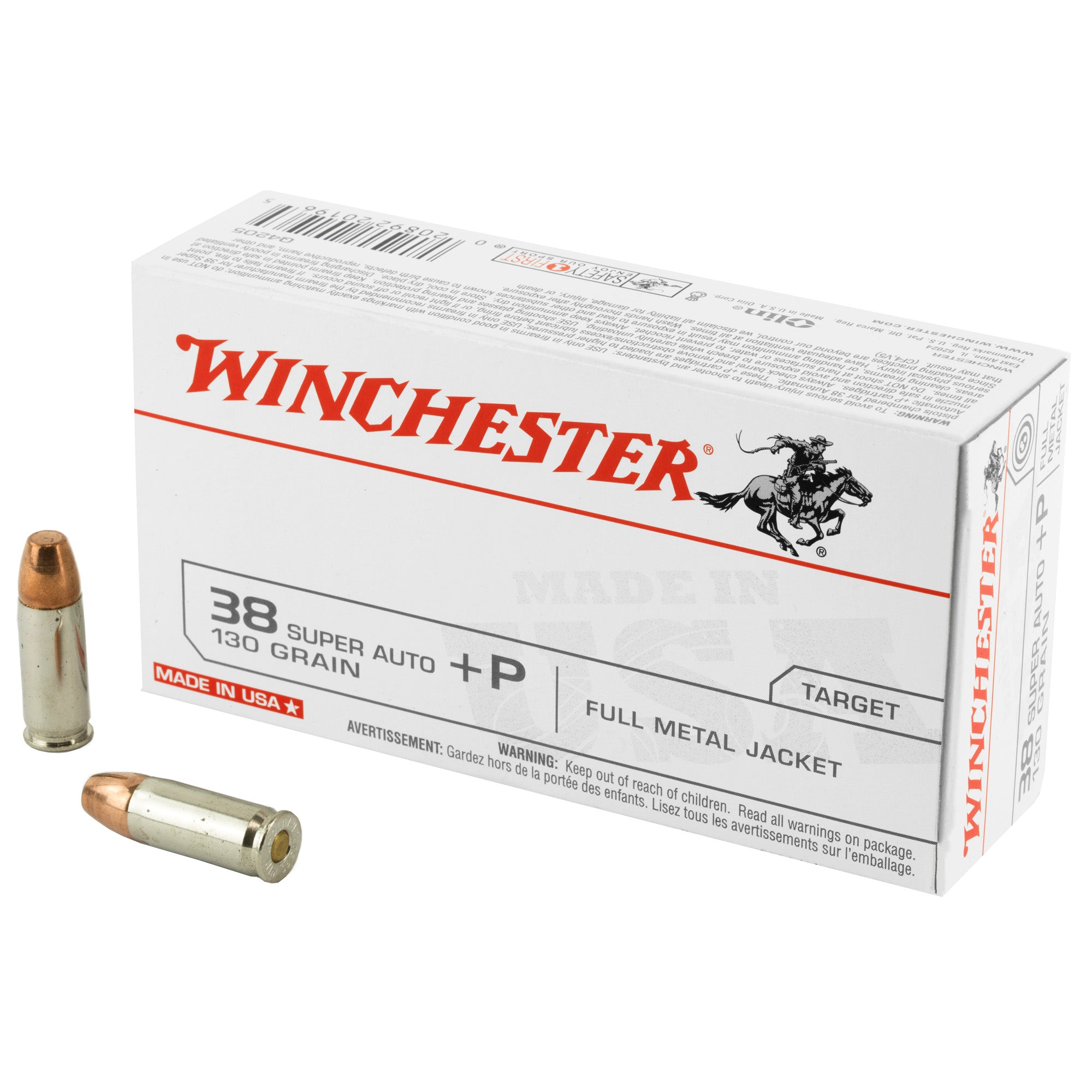 Winchester Ammunition USA 38 Super +P 130-Grain Full Metal Jacket – 50 Rounds per Box, 500 Rounds per Case