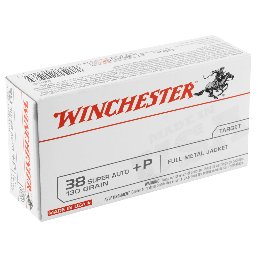Winchester Ammunition USA 38 Super +P 130-Grain Full Metal Jacket – 50 Rounds per Box, 500 Rounds per Case