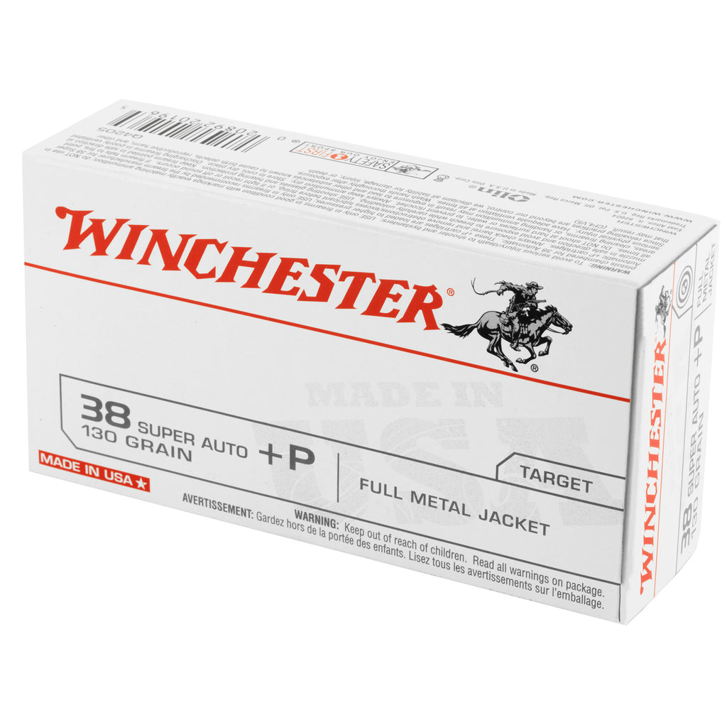 Winchester Ammunition USA 38 Super +P 130-Grain Full Metal Jacket – 50 Rounds per Box, 500 Rounds per Case