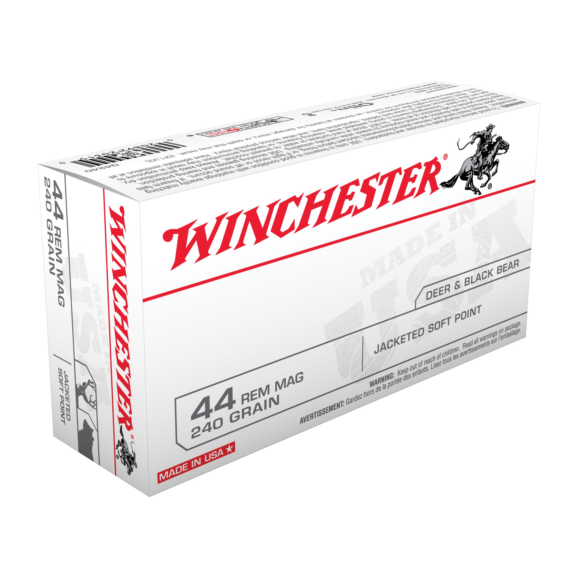 Winchester Ammunition USA 44 Magnum 240 Grain Jacketed Soft Point – 50 Rounds Per Box