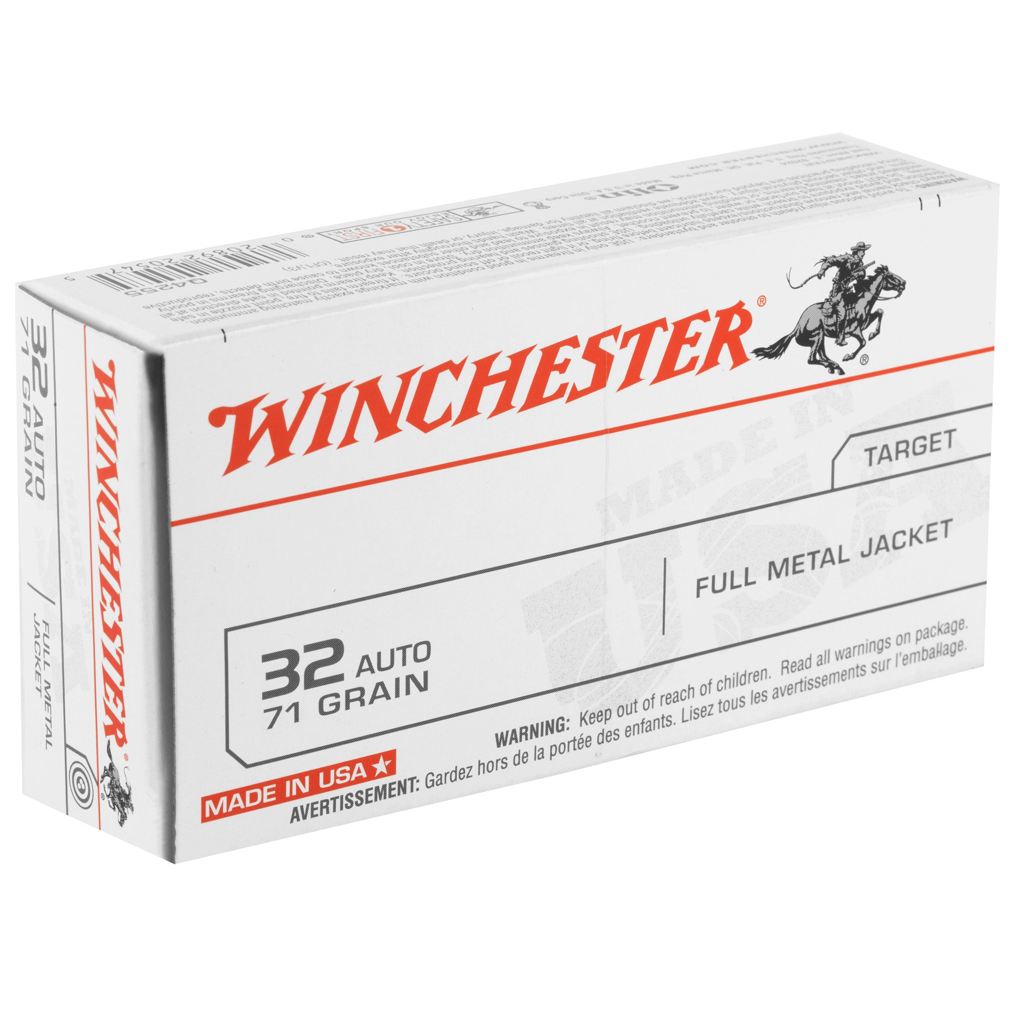 Winchester Ammunition USA 32 ACP 71 Grain Full Metal Jacket Ammunition - 50 Rounds per Box