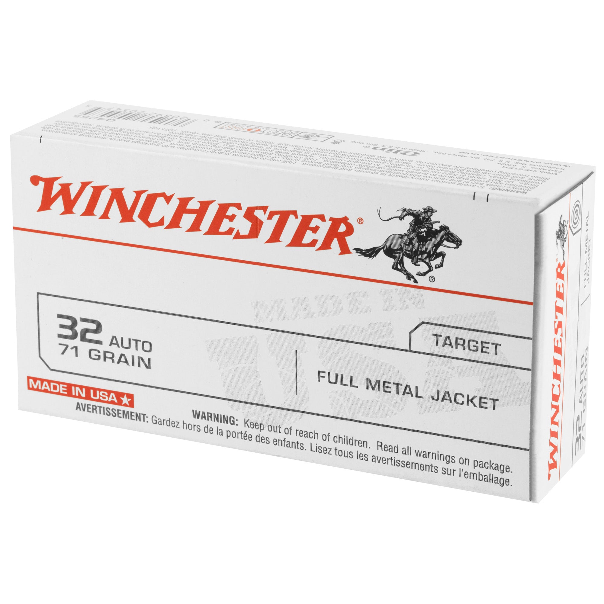 Winchester Ammunition USA 32 ACP 71 Grain Full Metal Jacket Ammunition - 50 Rounds per Box