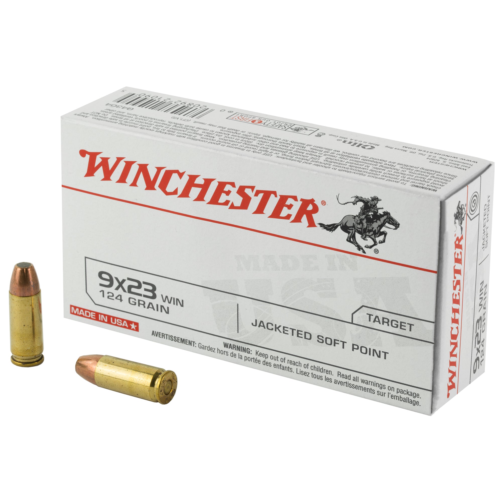Winchester Ammunition USA 9x23 Winchester 124-Grain Jacketed Soft Point – 50 Rounds per Box, 500 per Case