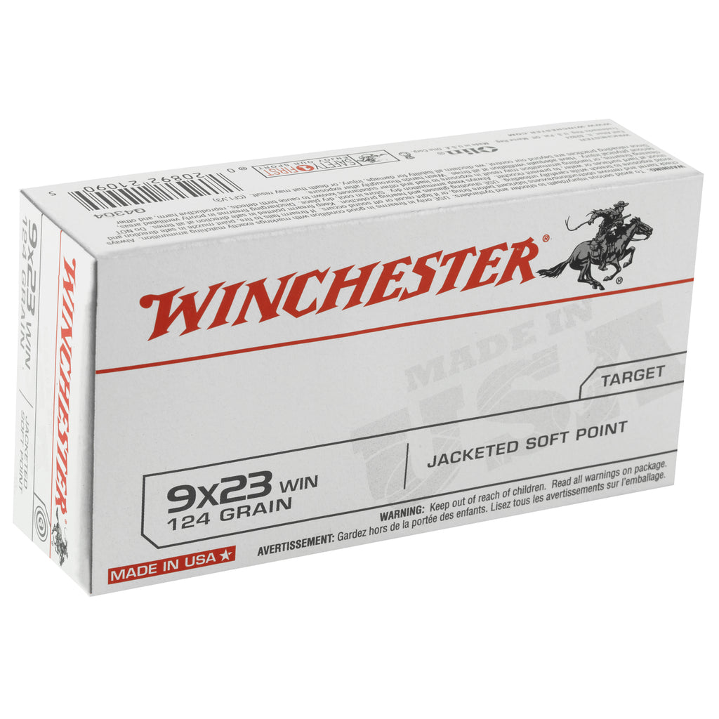 Winchester Ammunition USA 9x23 Winchester 124-Grain Jacketed Soft Point – 50 Rounds per Box, 500 per Case
