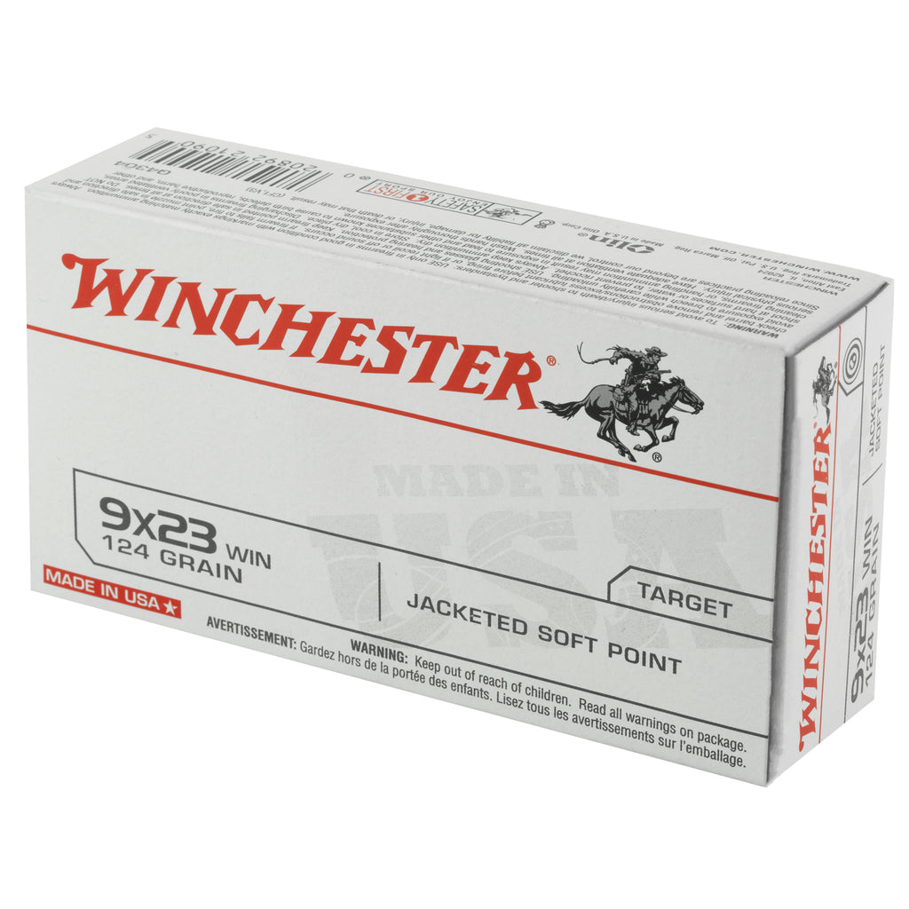 Winchester Ammunition USA 9x23 Winchester 124-Grain Jacketed Soft Point – 50 Rounds per Box, 500 per Case