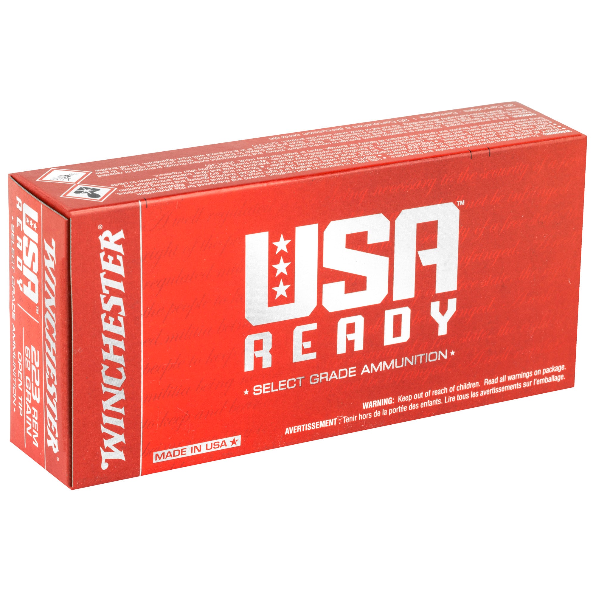 Winchester Ammunition USA Ready 223 Remington 62-Grain Open Tip Ammo - 20 Rounds