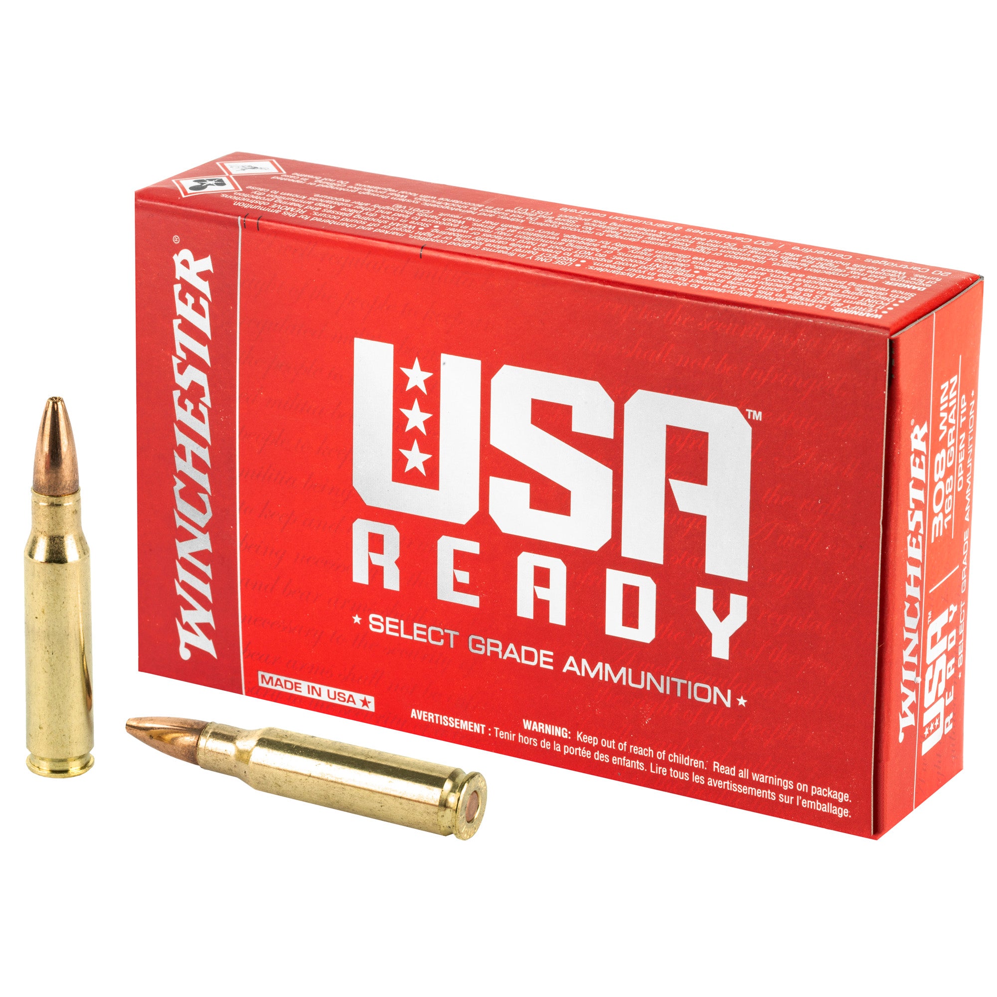 Winchester Ammunition USA Ready .308 Winchester 168 Grain Open Tip - Box of 20 Rounds