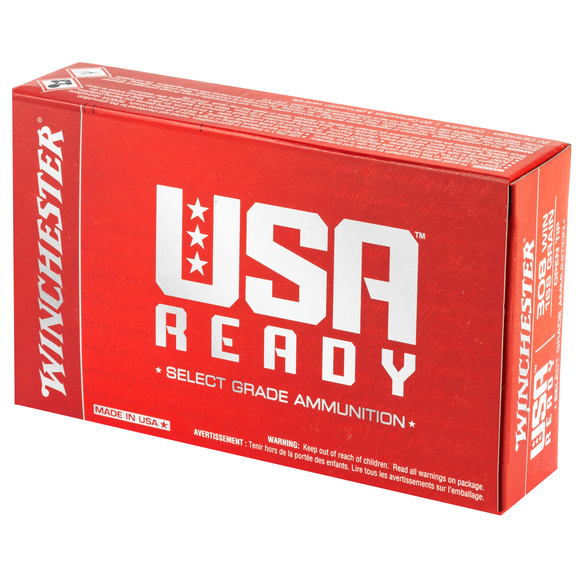 Winchester Ammunition USA Ready .308 Winchester 168 Grain Open Tip - Box of 20 Rounds