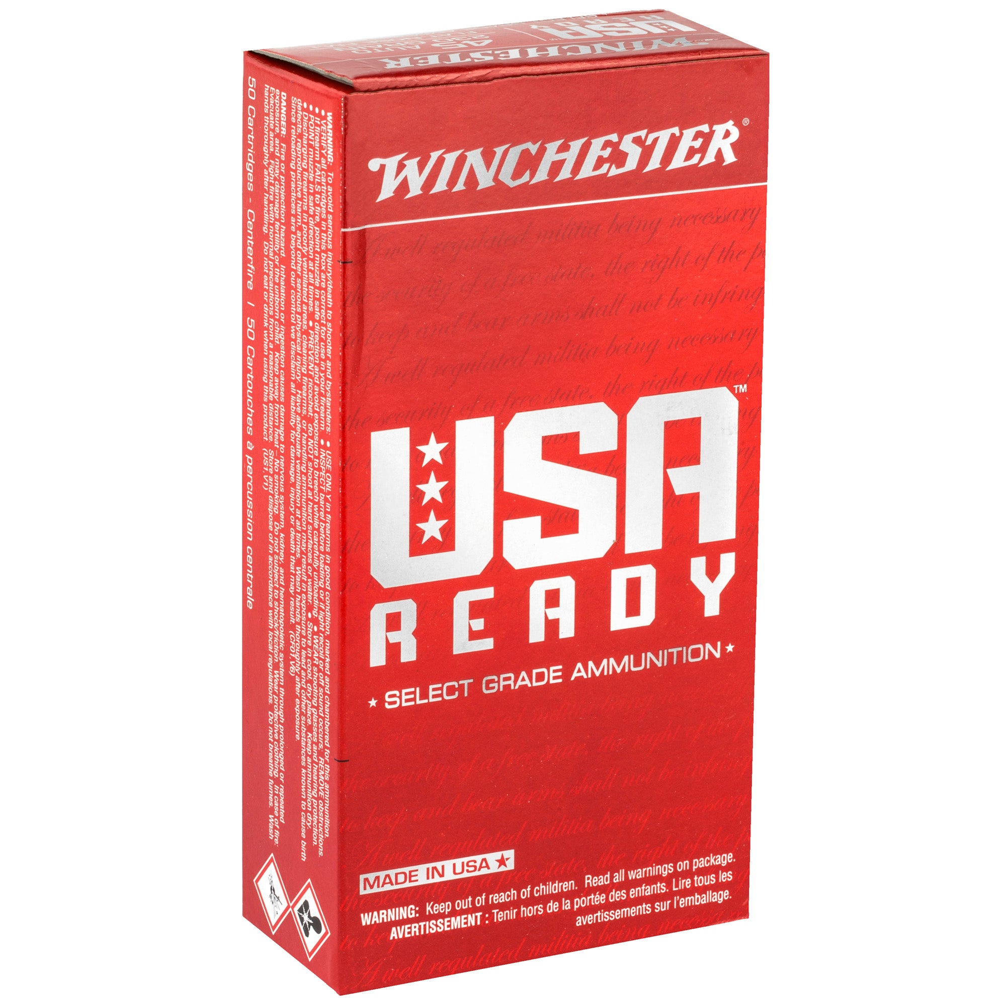 Winchester Ammunition USA Ready .45 ACP 230-Grain Full Metal Jacket Ammo (50 Rounds per Box, 500 per Case)