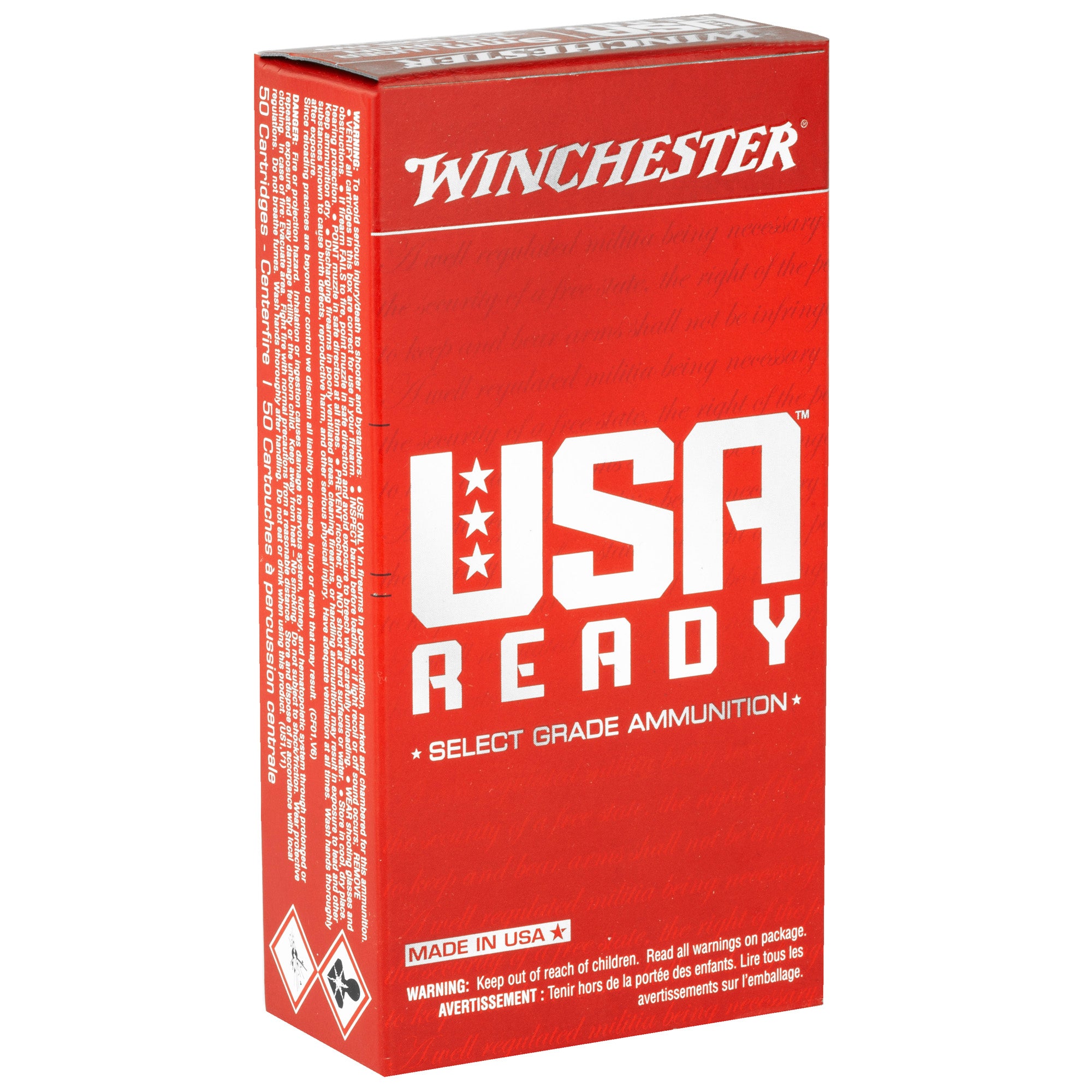 Winchester Ammunition USA Ready 9mm 115-Grain Full Metal Jacket Ammo, Box of 50 Rounds