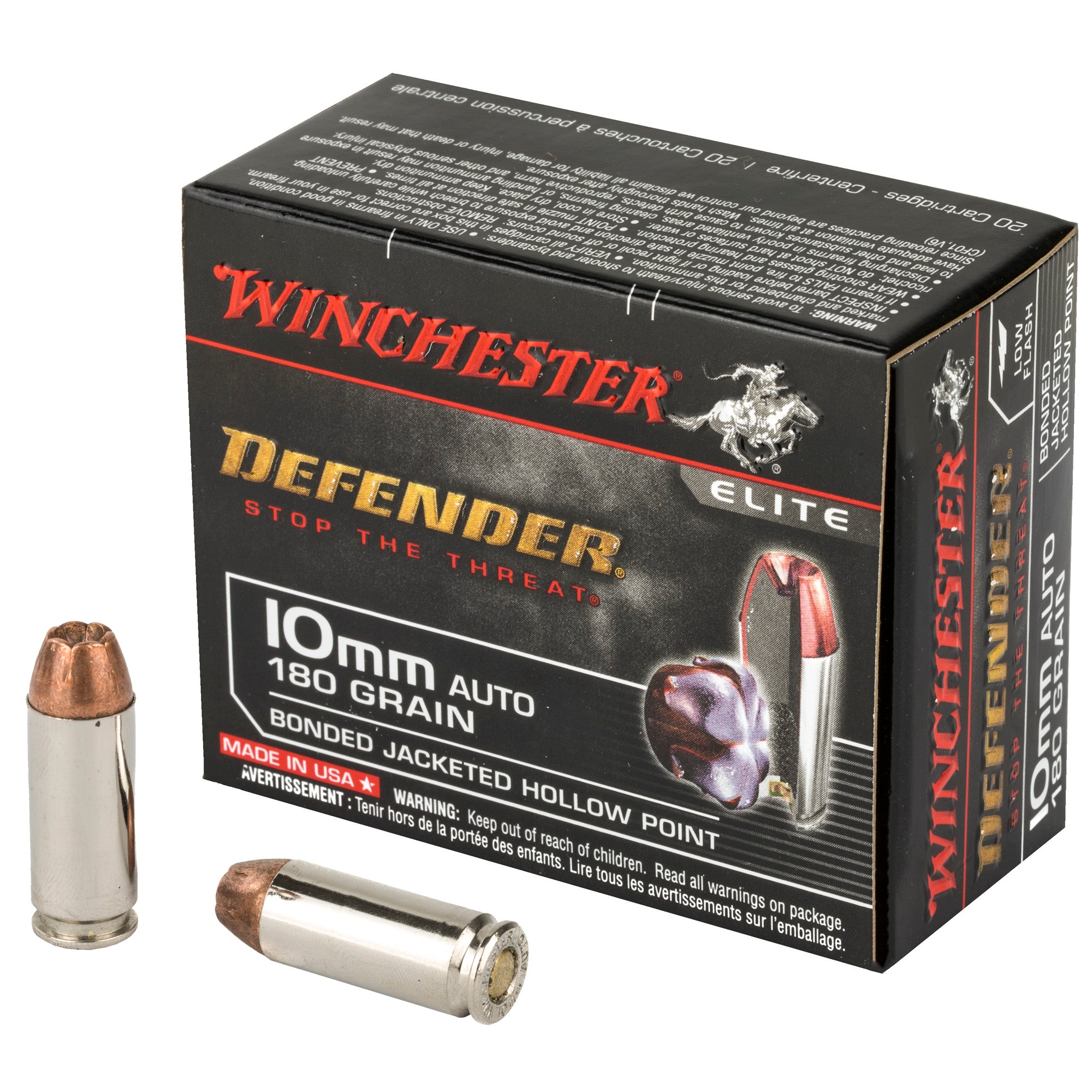Winchester Ammunition Defender 10mm 180 Grain Hollow Point Ammo – 20 Rounds Per Box