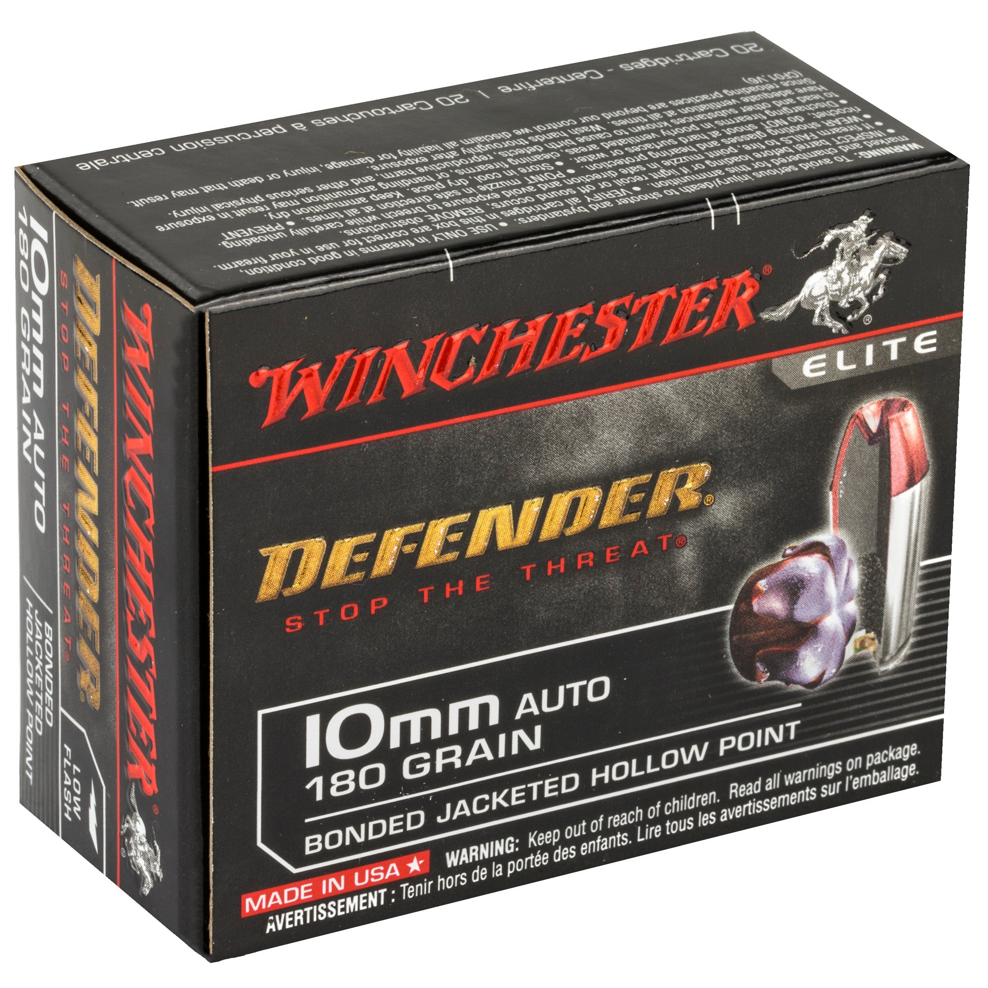 Winchester Ammunition Defender 10mm 180 Grain Hollow Point Ammo – 20 Rounds Per Box